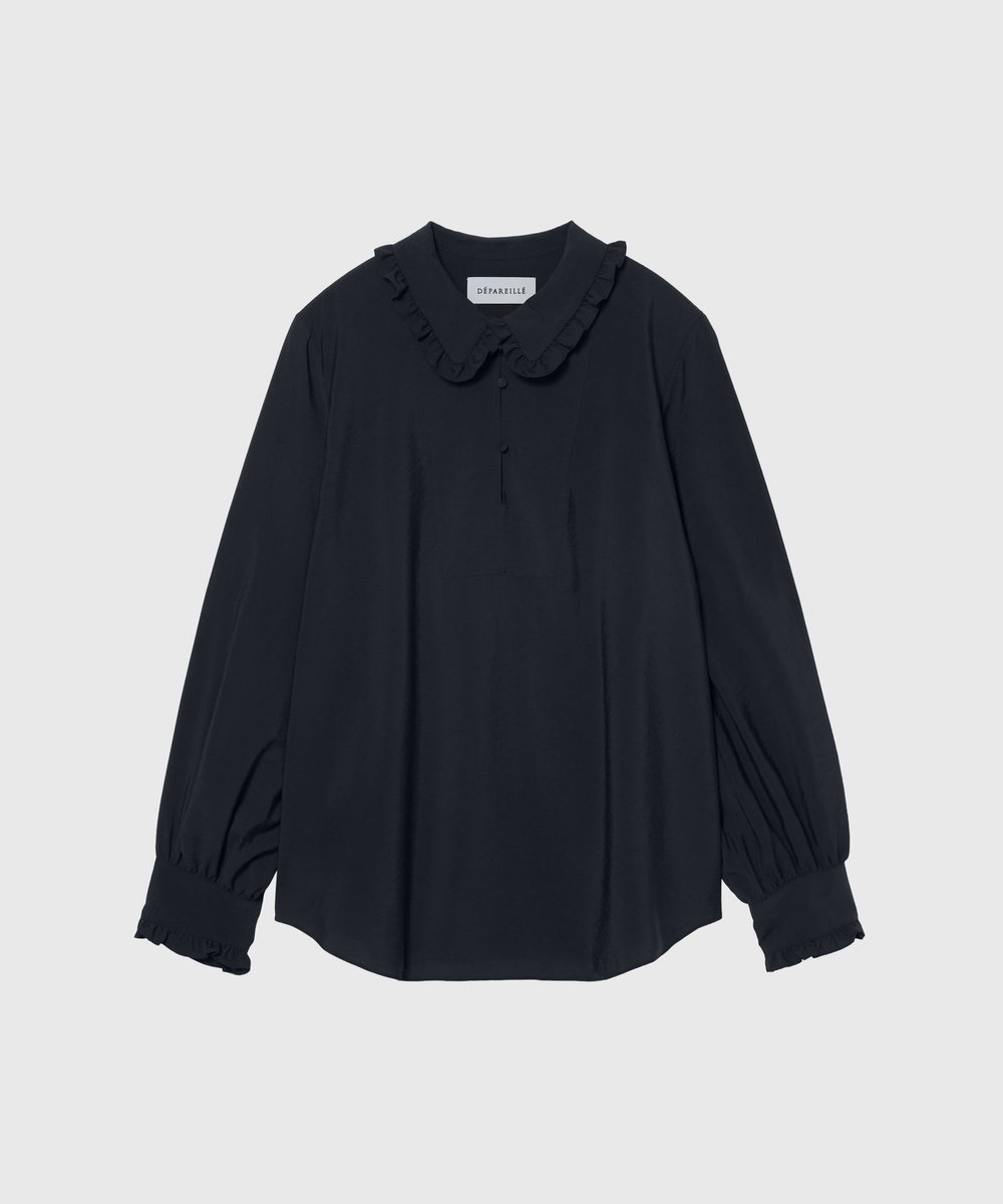 DÉPAREILLÉ SILK FRILL BLOUSE / シルクフリルブラウス ネイビー