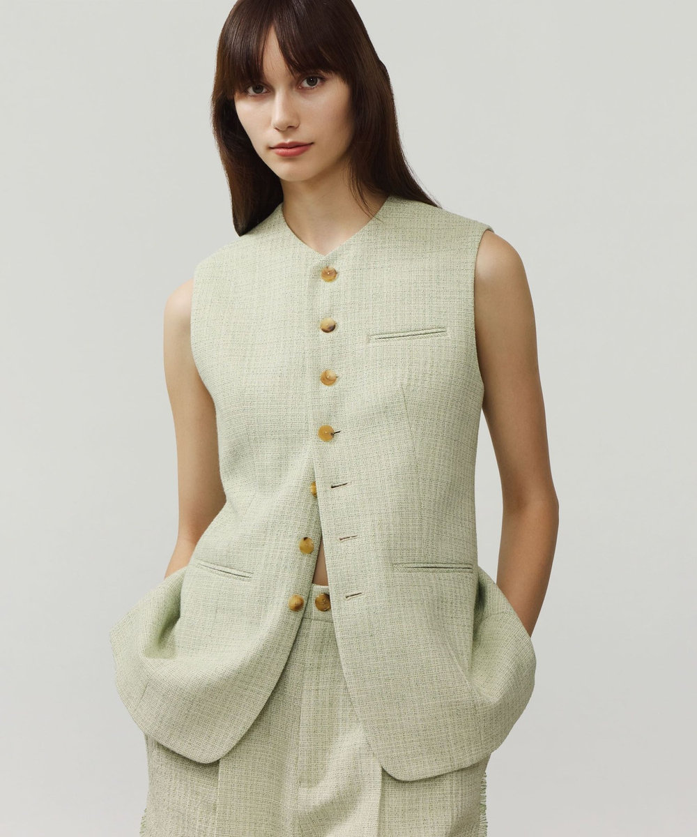DÉPAREILLÉ SLUB TWEED GILET / スラブツィードジレ グリーン