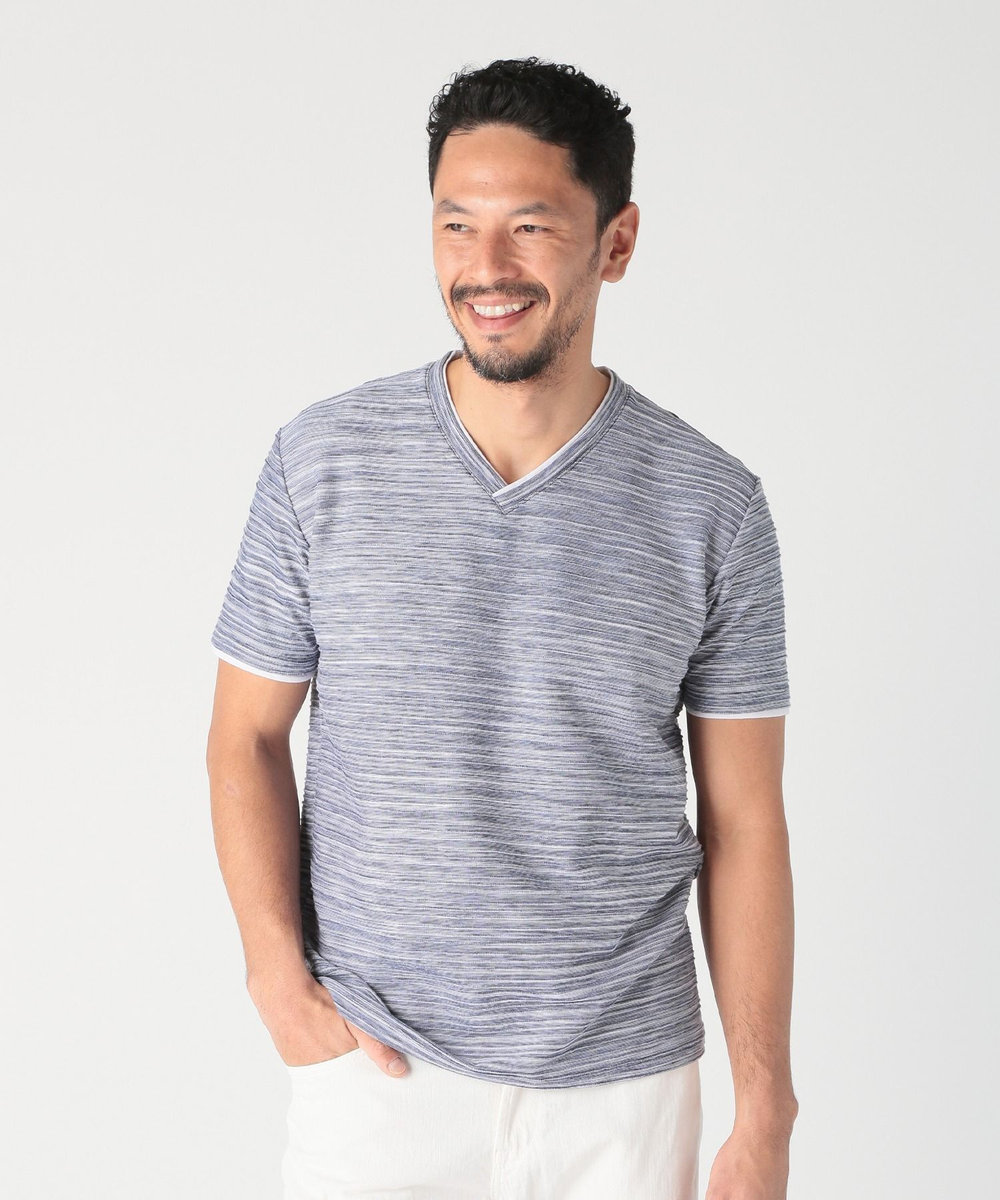 MEN'S BIGI スラブタック天竺素材Tシャツ＜吸水速乾＞ ネイビー