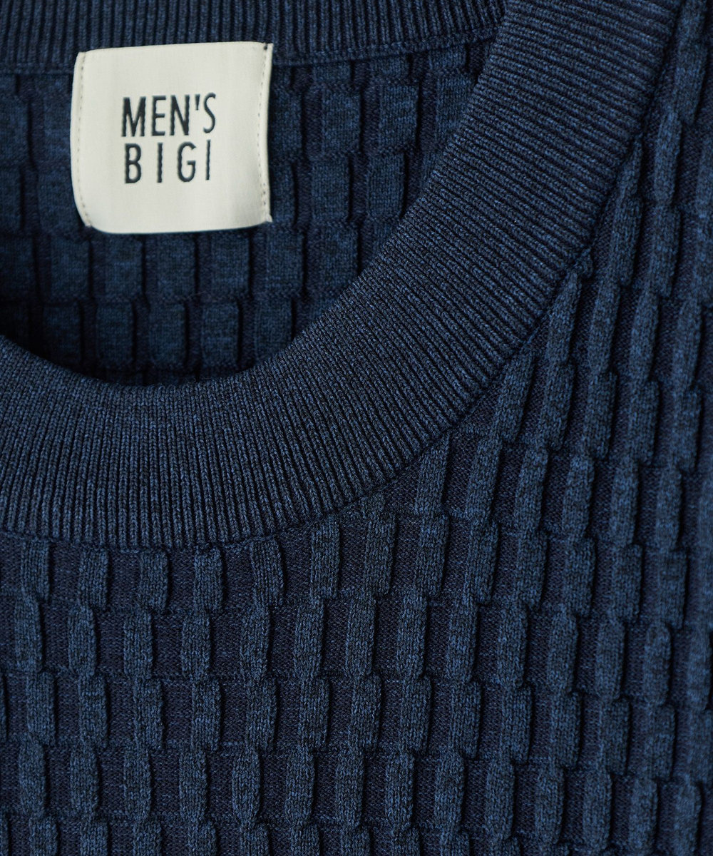 MEN'S BIGI ブリスタージャカード 変形ケーブルモックネックロングTEE ネイビー
