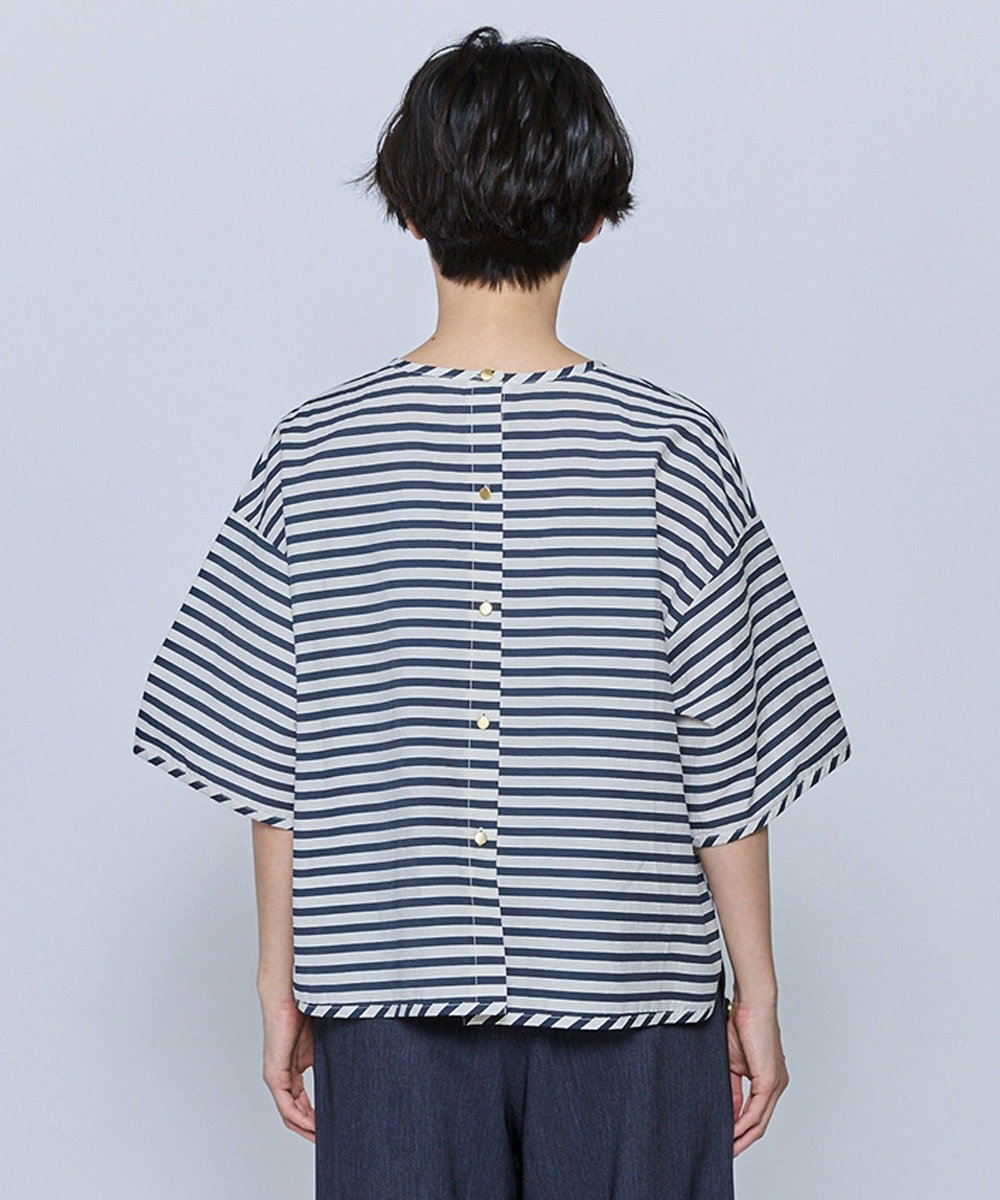 feerique feerique ドビーボーダーブラウス ネイビー