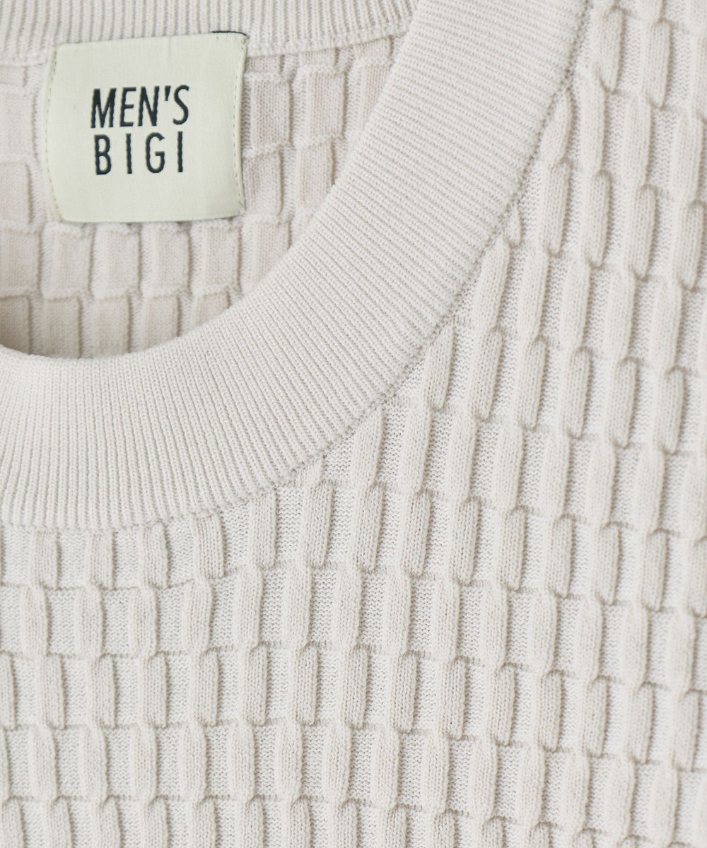 MEN'S BIGI ブリスタージャカード 変形ケーブルモックネックロングTEE オフホワイト