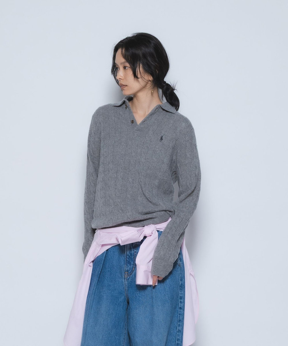 1er Arrondissement ＜POLO RALPH LAUREN/ポロ ラルフ ローレン＞ウールカシミアケーブルニット グレー