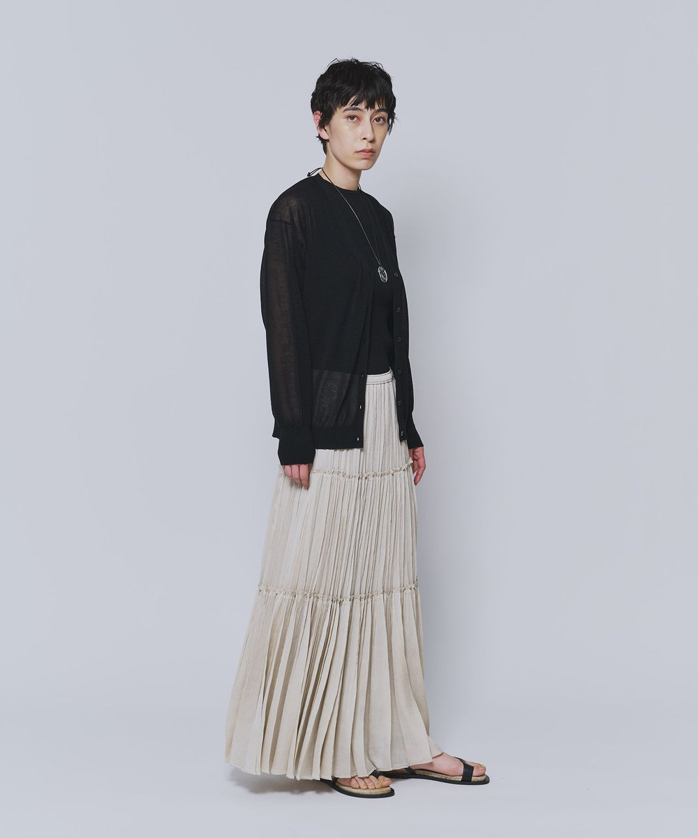 1er Arrondissement 楊柳サテンティアードプリーツスカート ベージュ