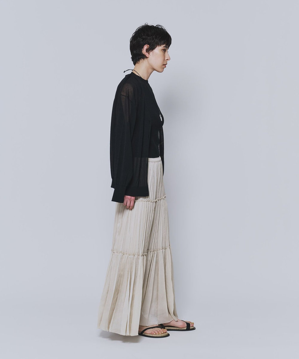 1er Arrondissement 楊柳サテンティアードプリーツスカート ベージュ