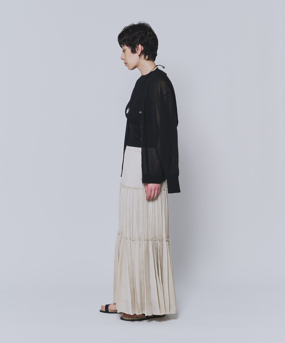 1er Arrondissement 楊柳サテンティアードプリーツスカート ベージュ