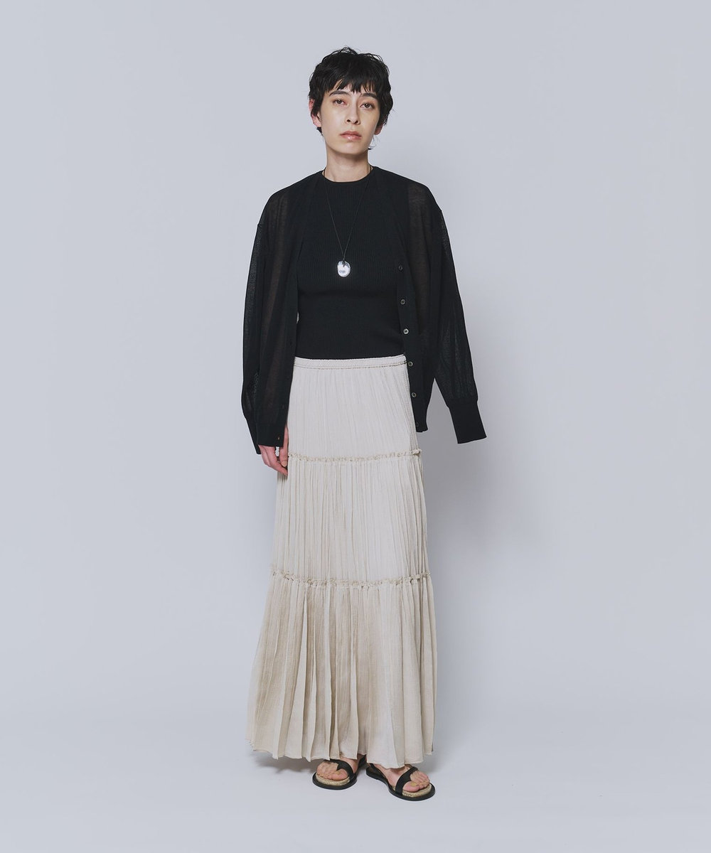 1er Arrondissement 楊柳サテンティアードプリーツスカート ベージュ