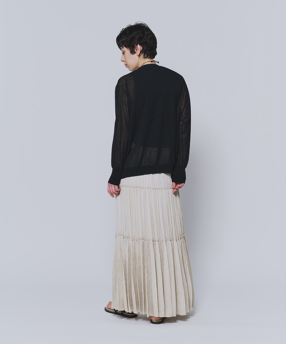 1er Arrondissement 楊柳サテンティアードプリーツスカート ベージュ