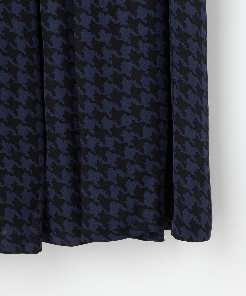 L'EQUIPE COUTURIER シルクジョーゼットハウンドトゥースPtワンピース ネイビー