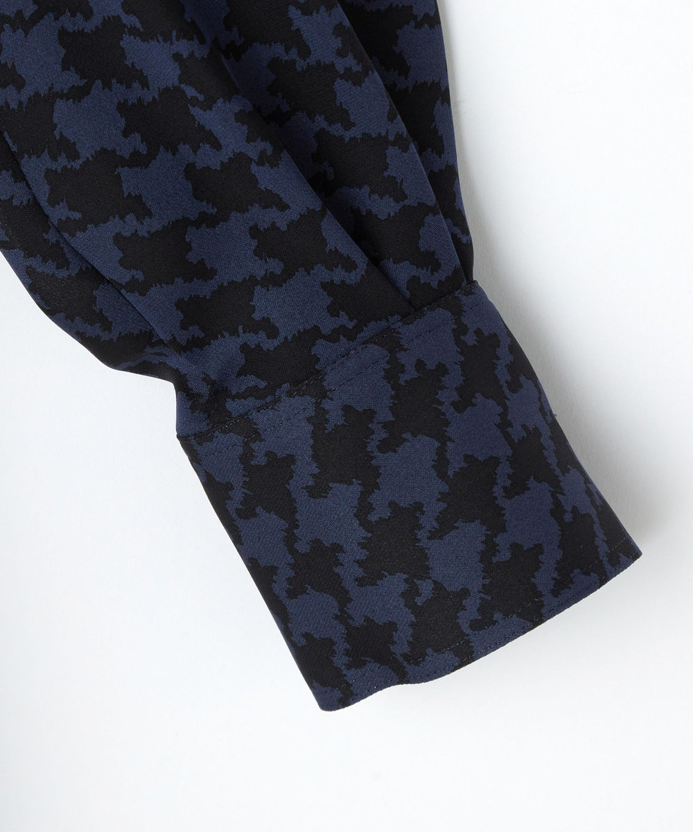 L'EQUIPE COUTURIER シルクジョーゼットハウンドトゥースPtワンピース ネイビー