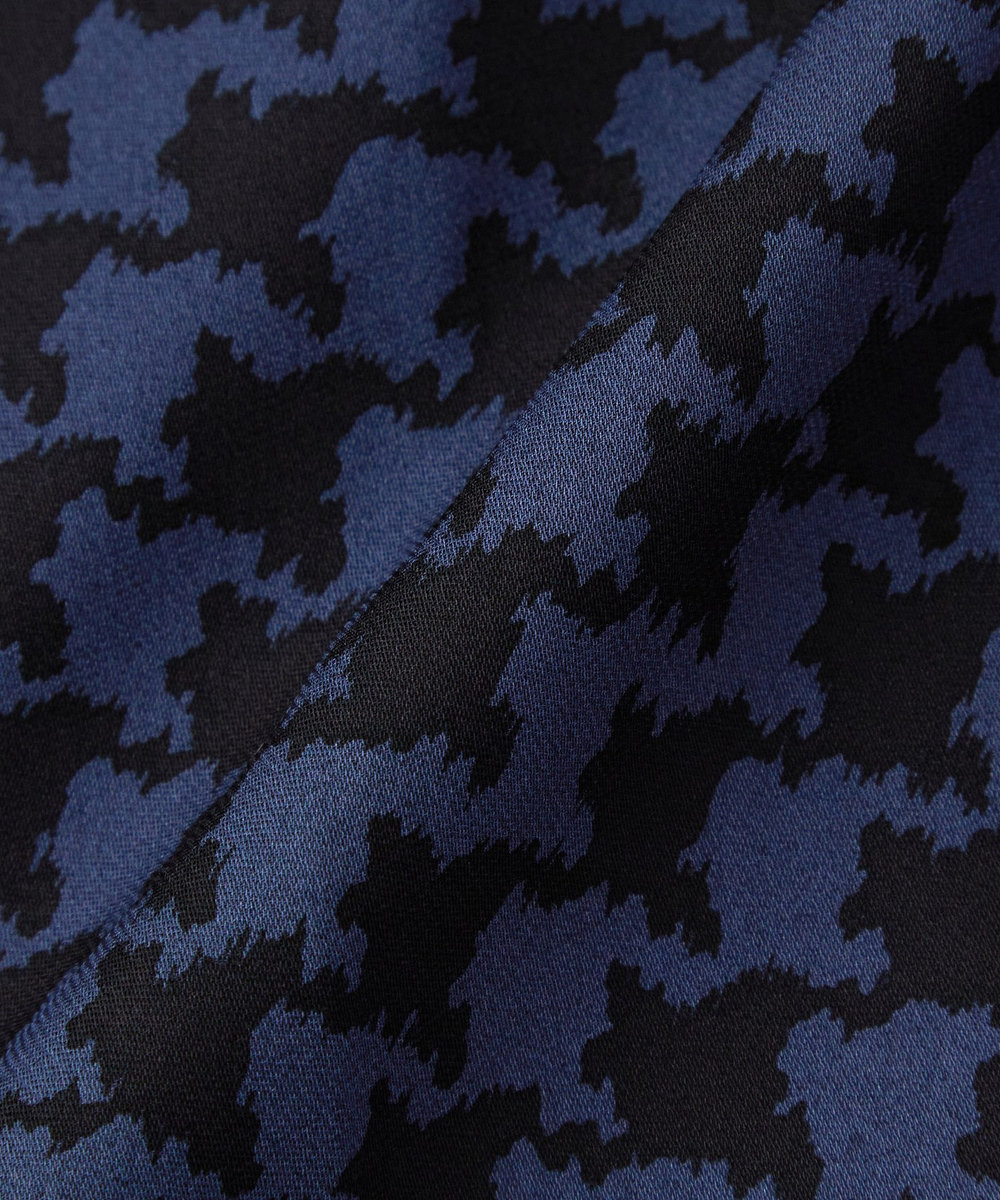 L'EQUIPE COUTURIER シルクジョーゼットハウンドトゥースPtワンピース ネイビー