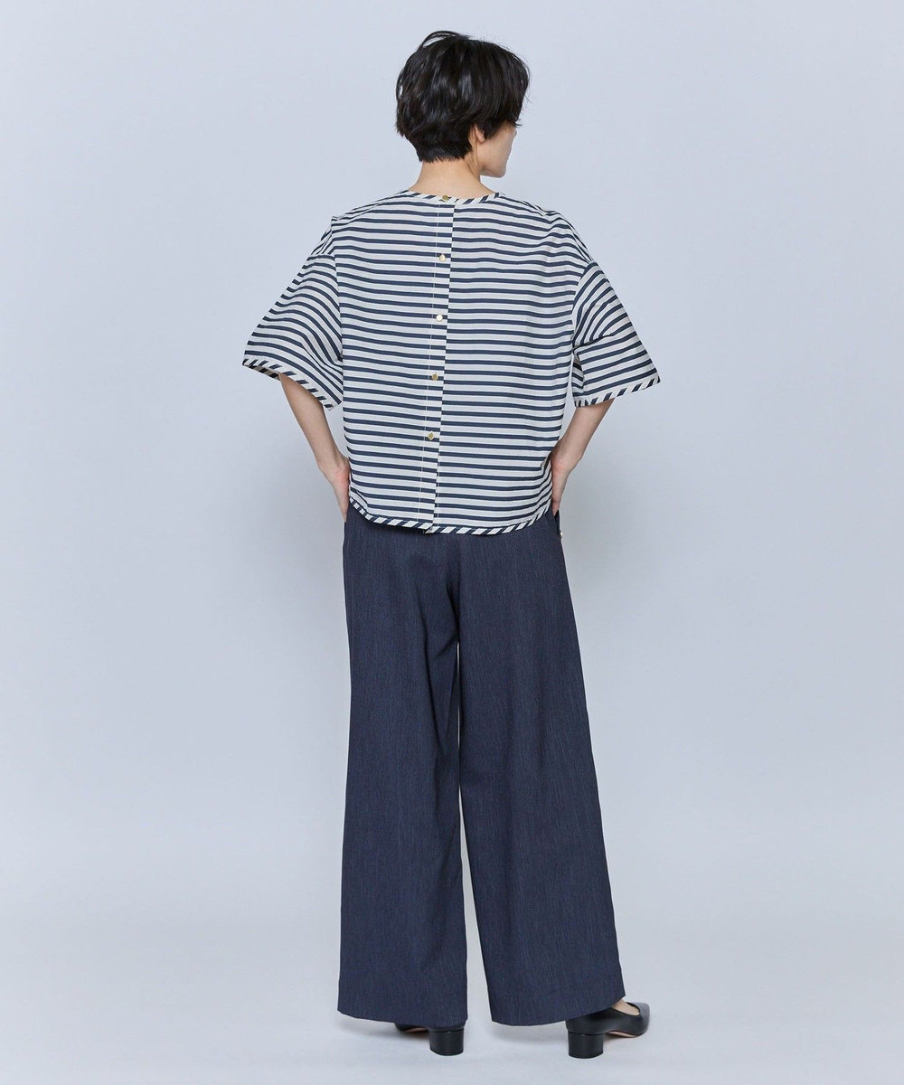 feerique feerique ドビーボーダーブラウス ネイビー