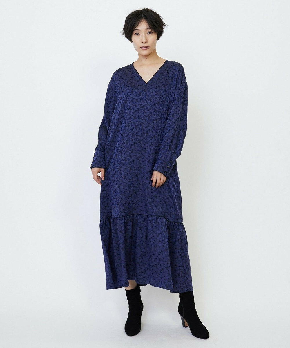 feerique feerique フラワージャガードVネックワンピース ブラック