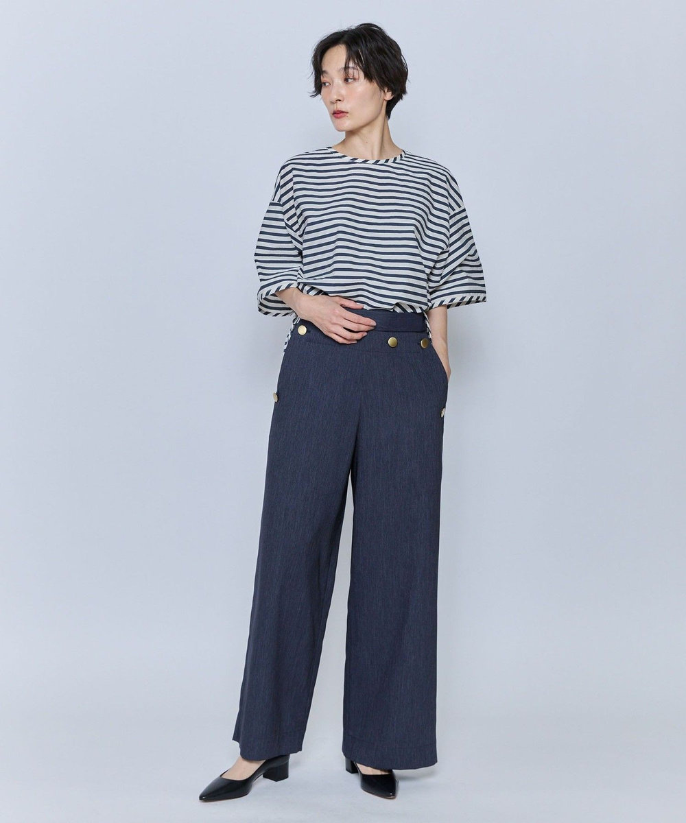 feerique feerique ドビーボーダーブラウス ネイビー