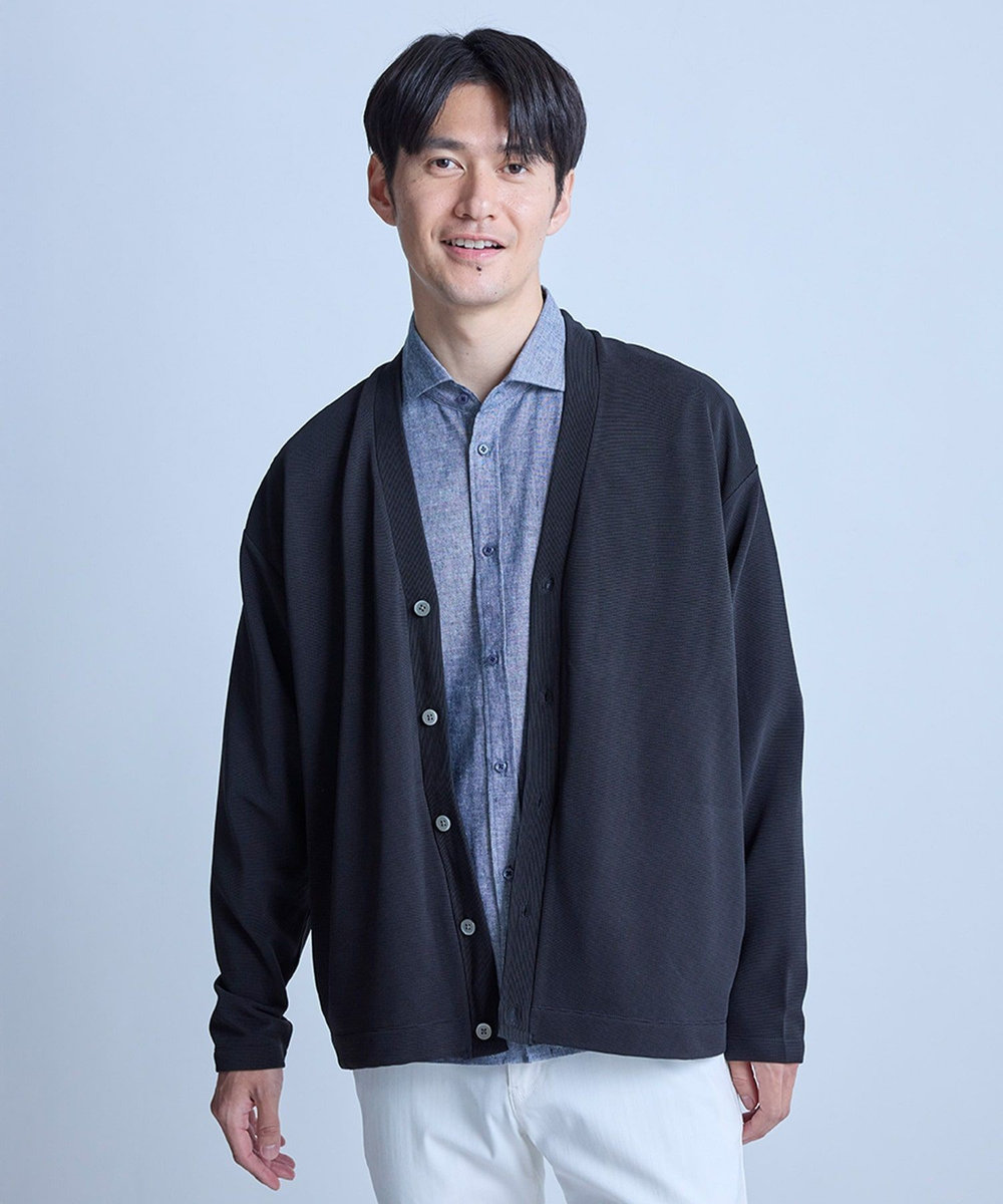 UNION STATION 【WEB限定】ストレッチリップルカーディガン＜ストレッチ・マシンウォッシャブル＞ ブラック