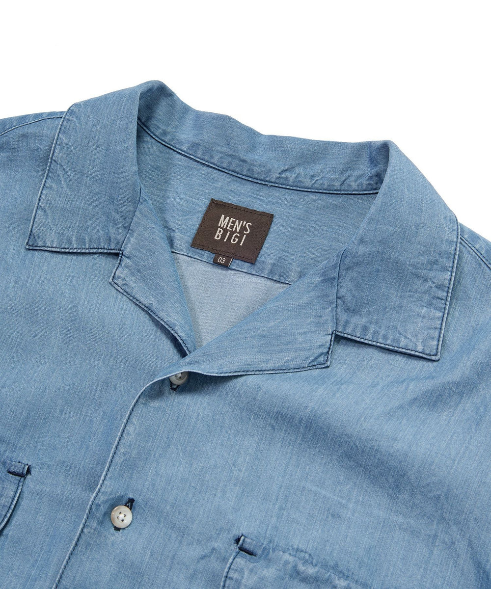 MEN'S BIGI テンセルオープンカラーシャツ ブルー