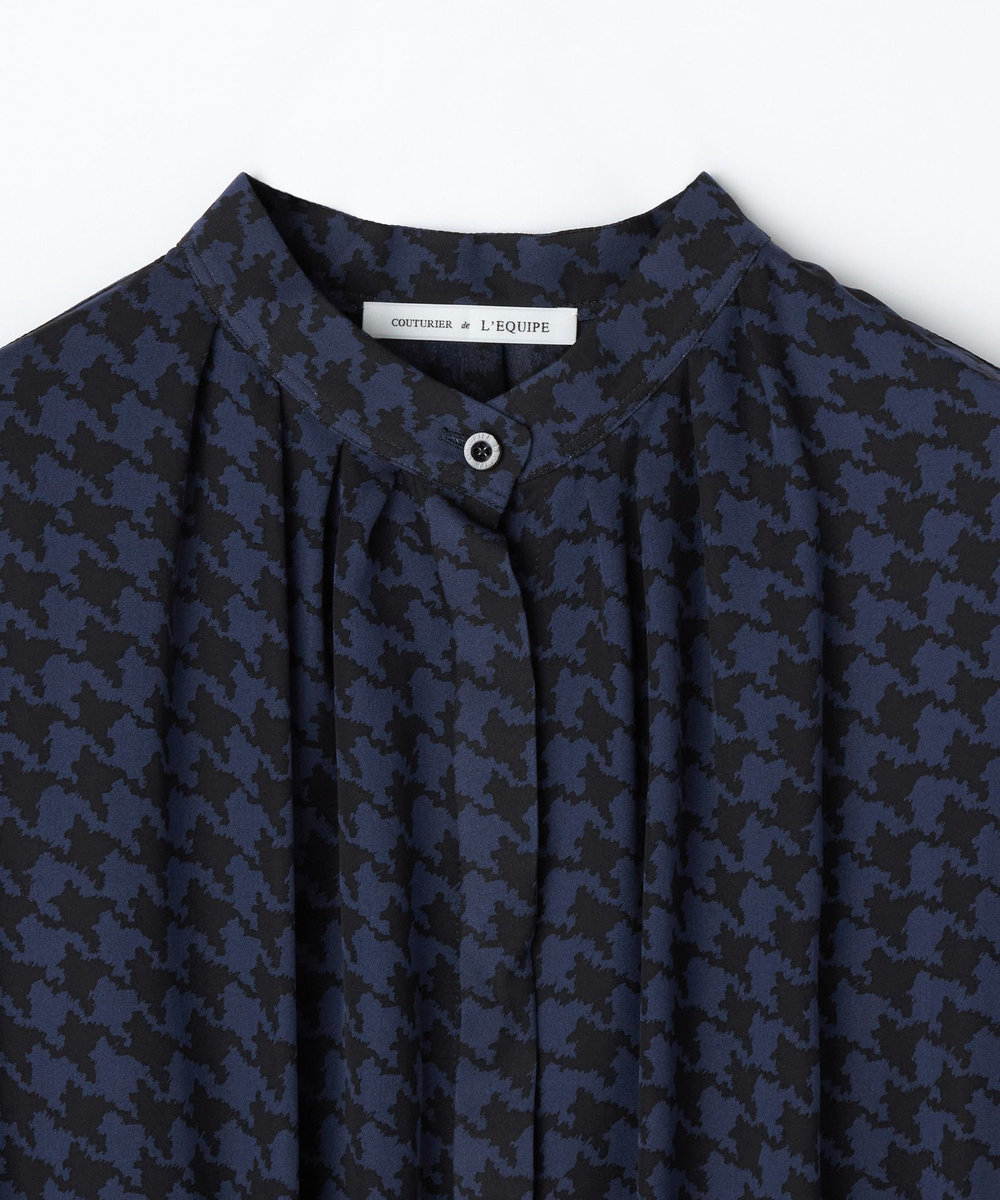 L'EQUIPE COUTURIER シルクジョーゼットハウンドトゥースPtワンピース ネイビー