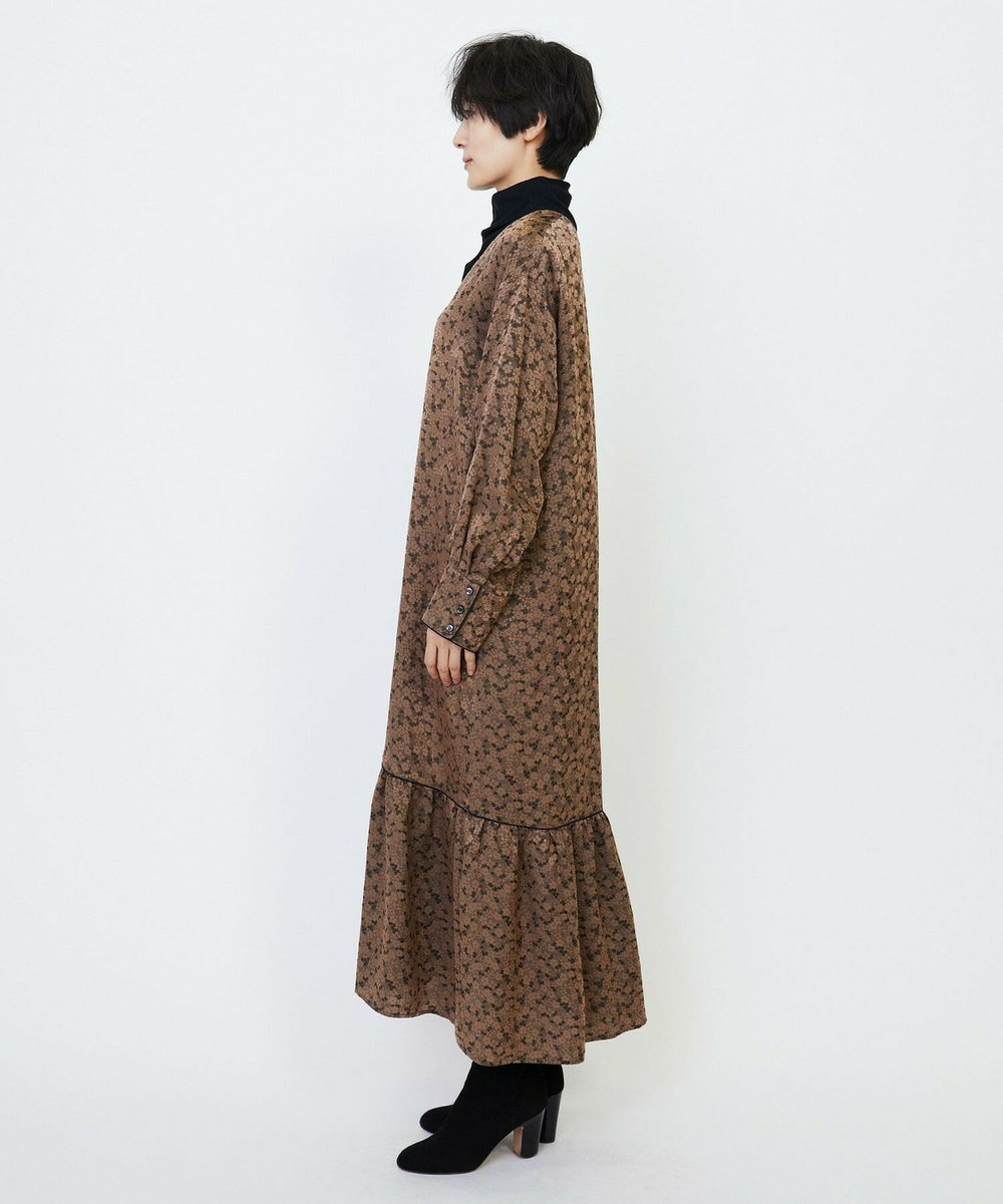 feerique feerique フラワージャガードVネックワンピース ベージュ