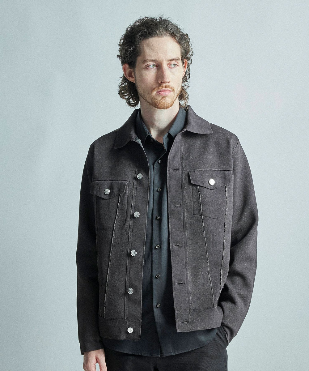 MEN'S BIGI デニムジャケット風ミラノリブニットアウター ブラウン系その他