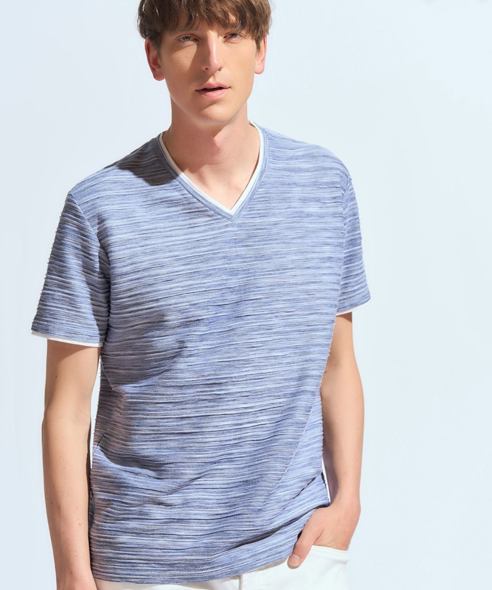 MEN'S BIGI 吸水速乾(ABS加工)スラブタックVネックカットソー ネイビー