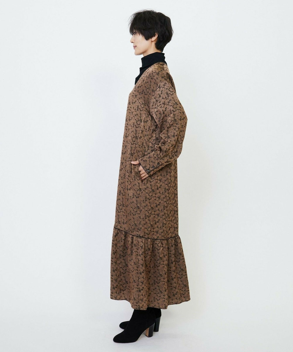 feerique feerique フラワージャガードVネックワンピース ベージュ