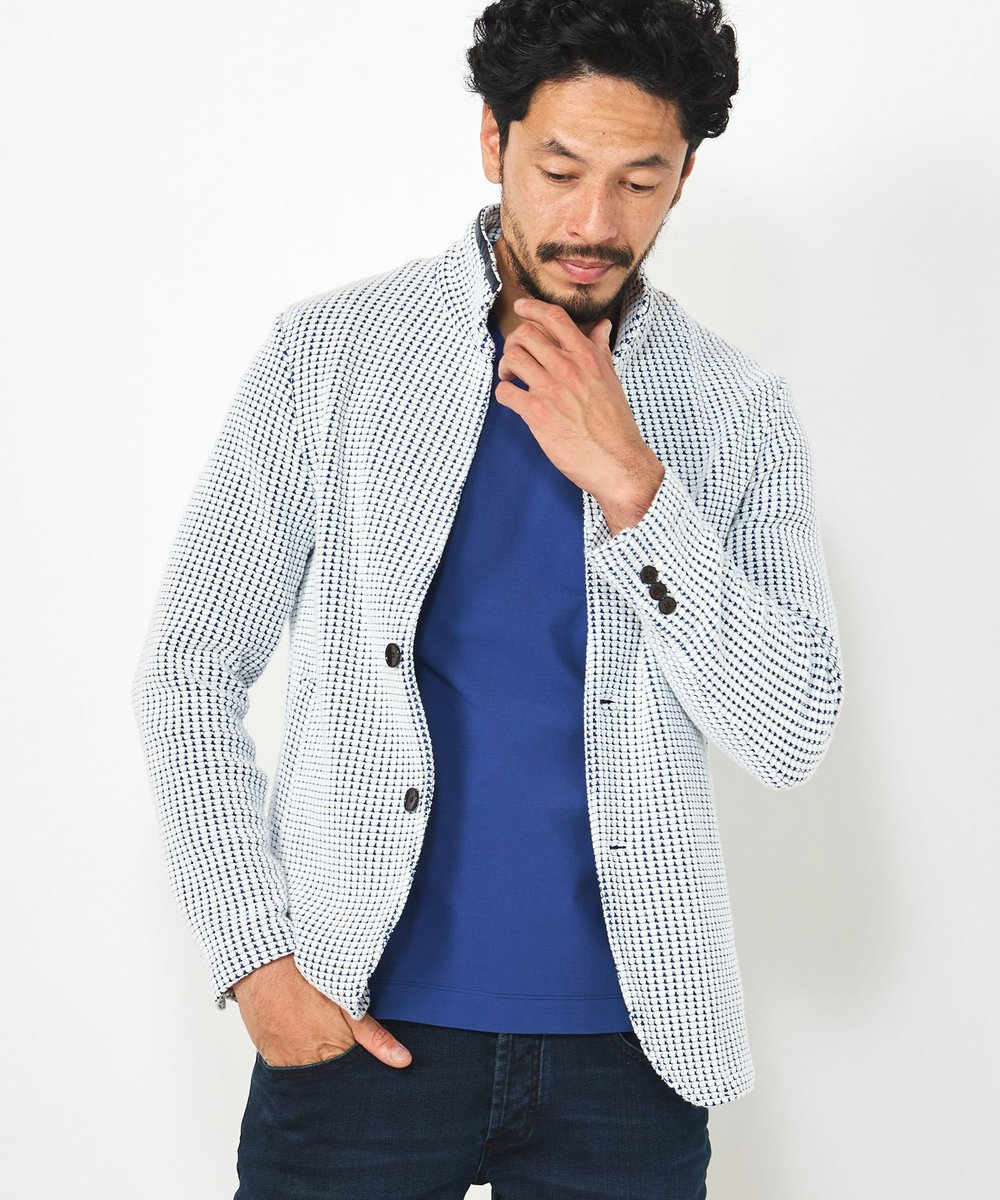 MEN'S BIGI 【ACTIVE TAILOR】シルケットスムースVネックTシャツ ブルー