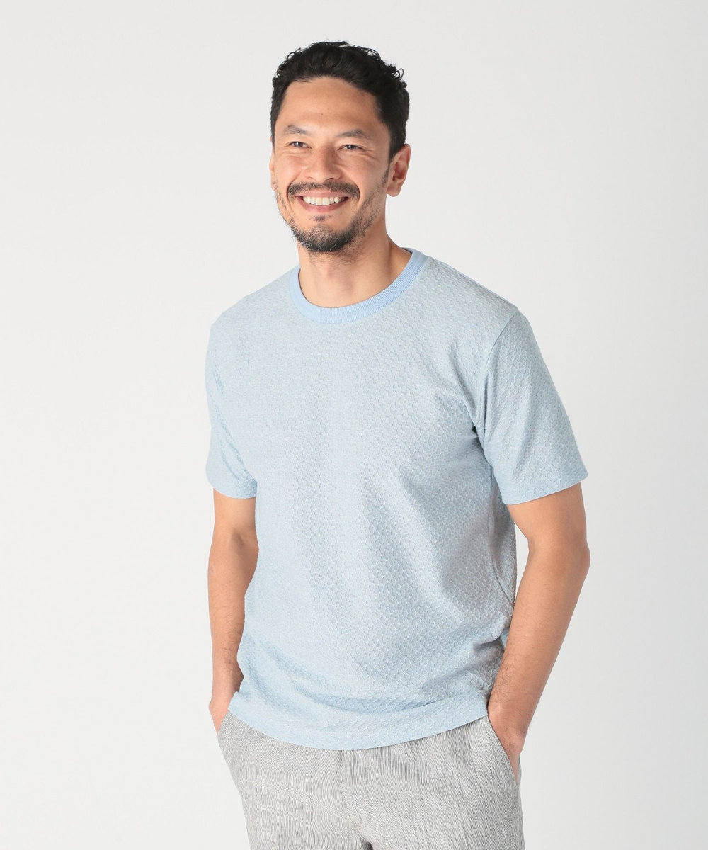 MEN'S BIGI シャーリングジャカードクルーネックカットソー ブルー