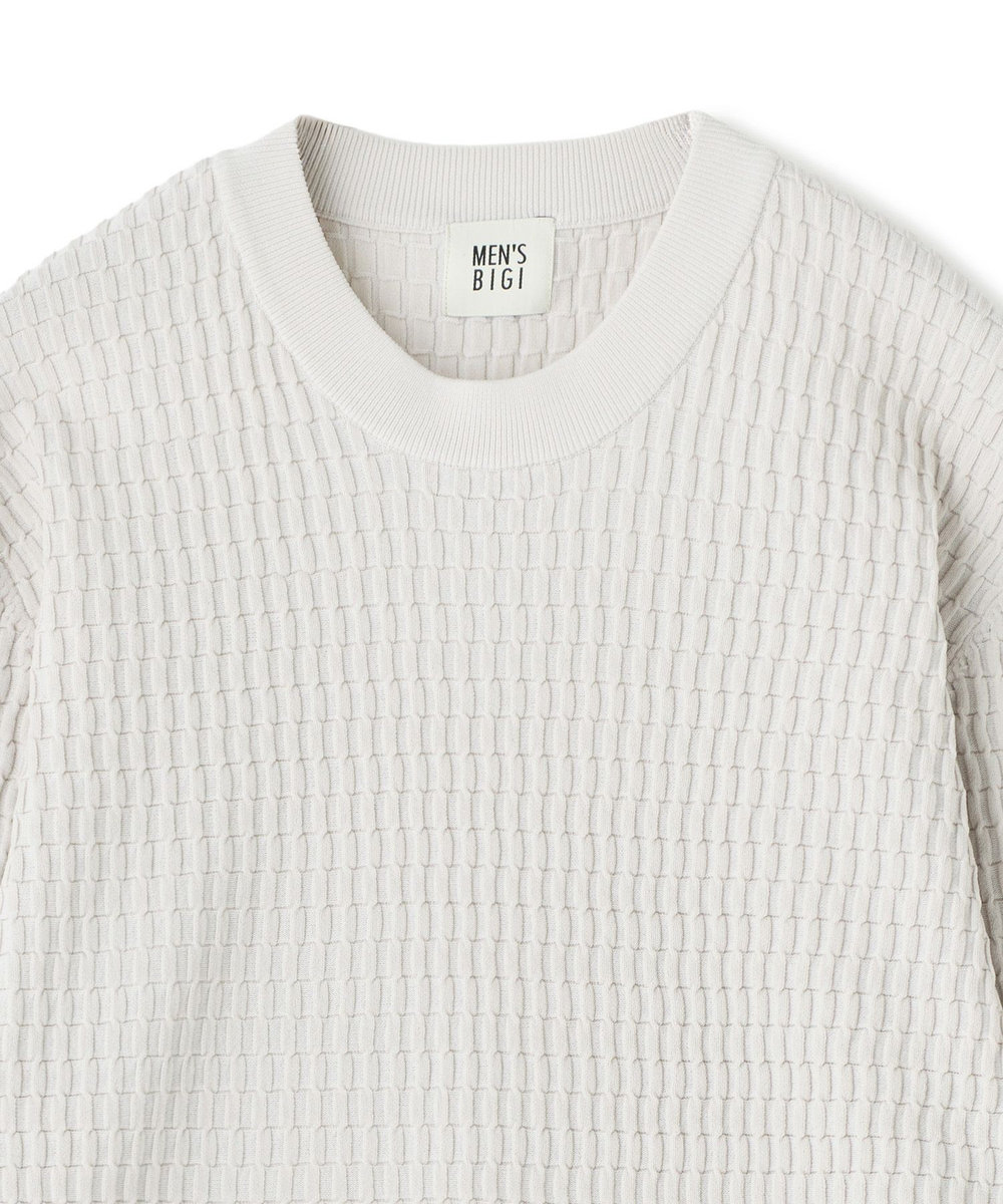 MEN'S BIGI ブリスタージャカード 変形ケーブルモックネックロングTEE オフホワイト