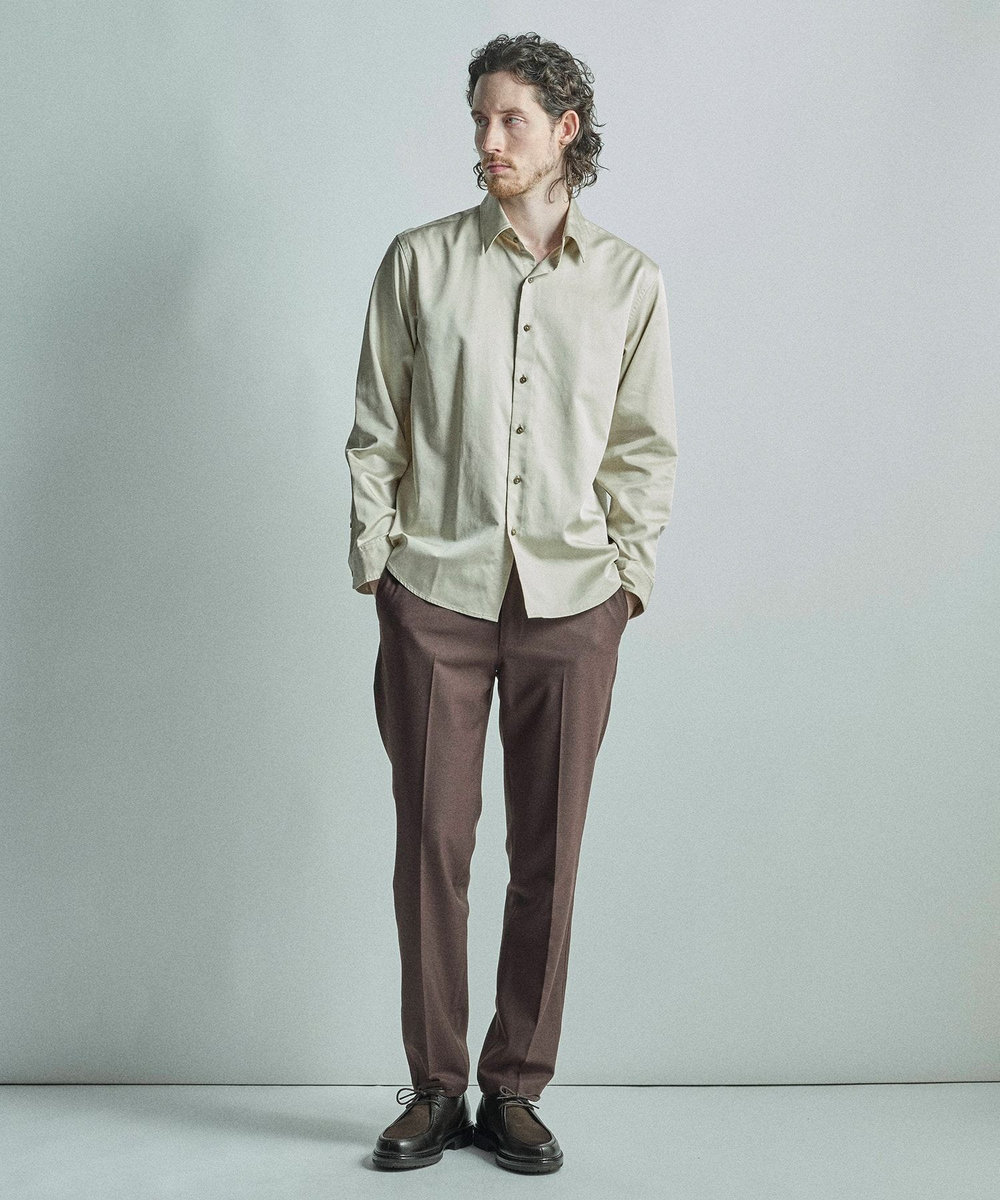 MEN'S BIGI リヨセルコットンサテンシャツ ベージュ