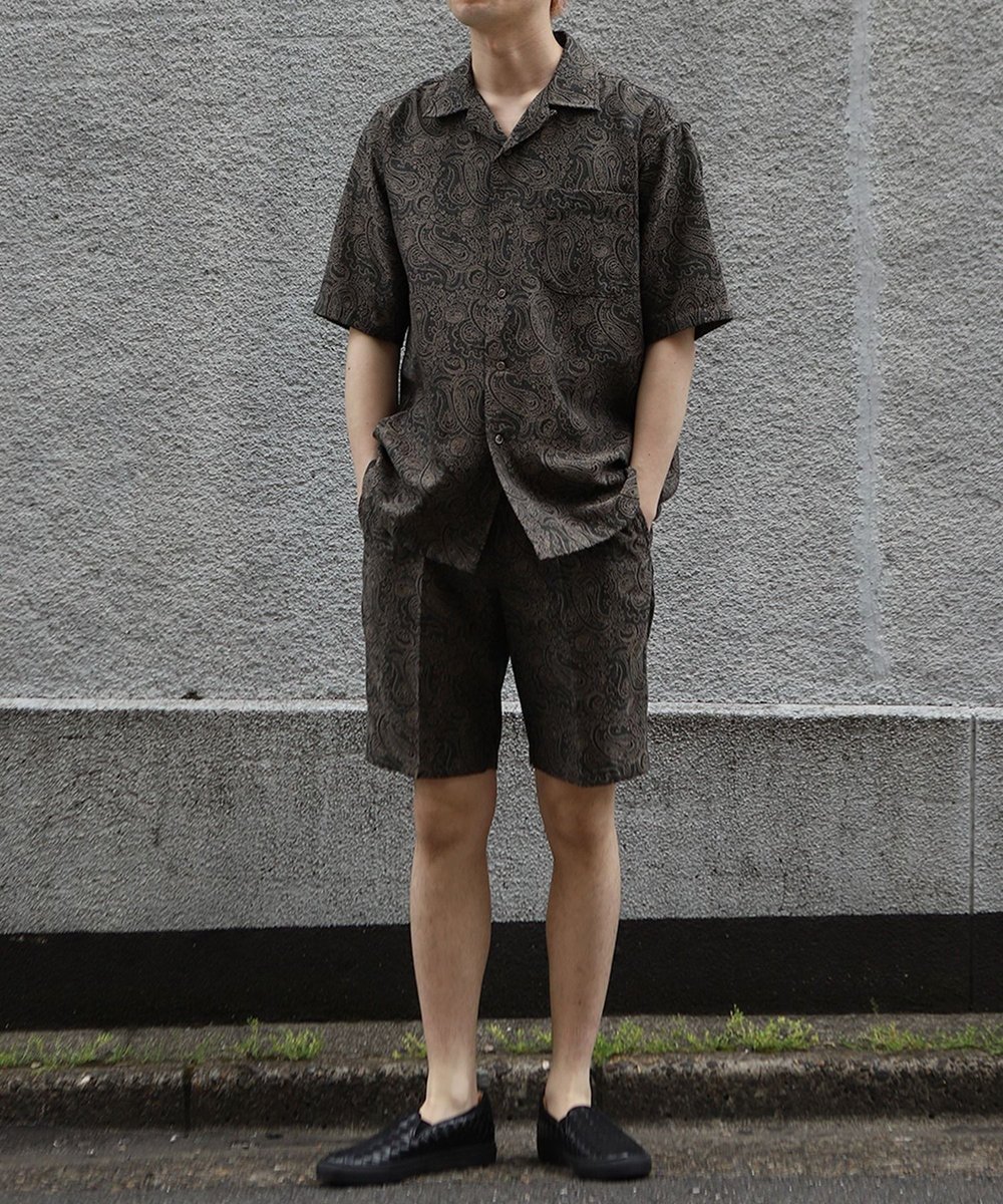 MEN'S BIGI ジャガードオープンカラーシャツ カーキ