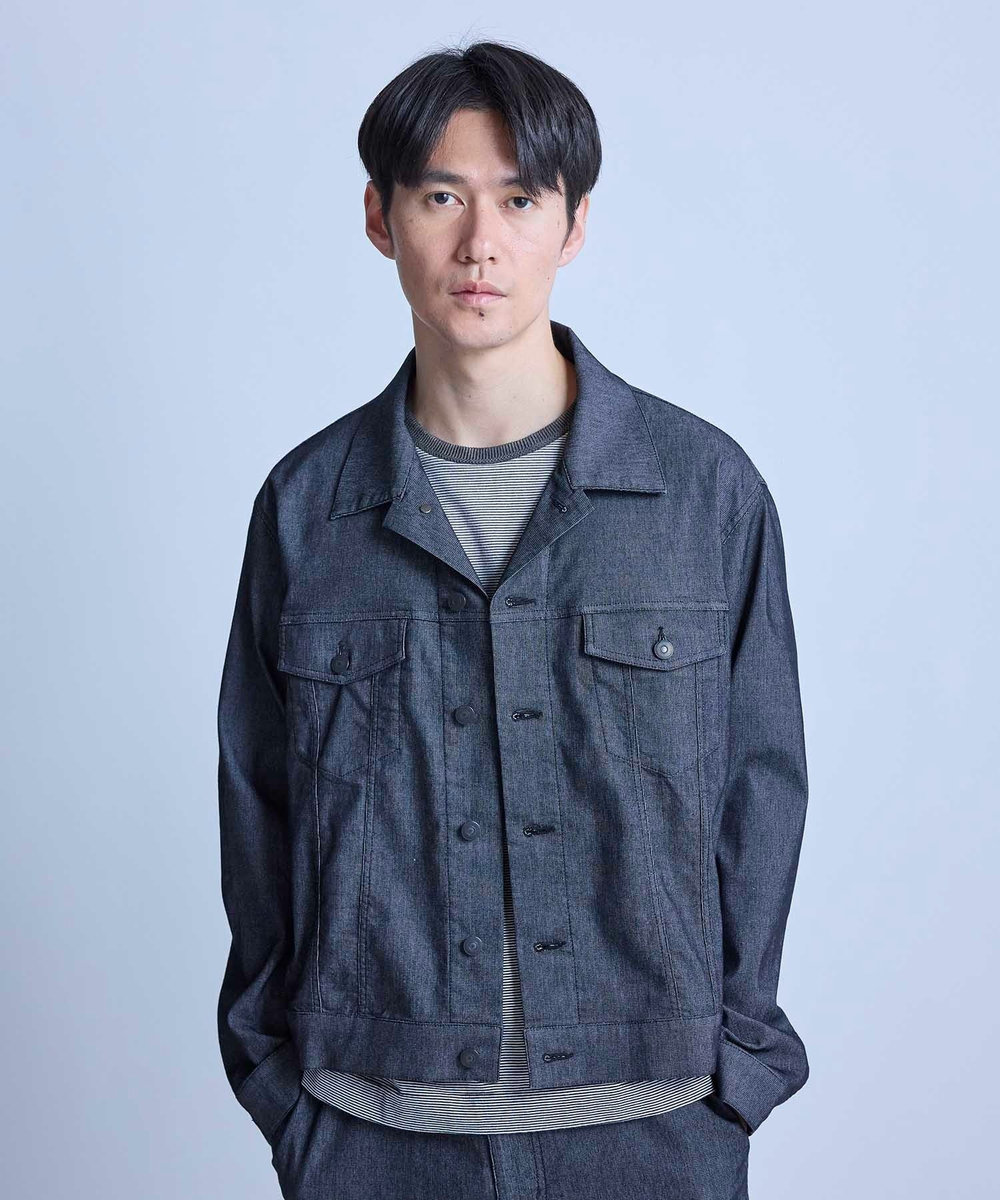 UNION STATION メッシュデニムトラッカージャケット〈ストレッチ・軽量・ハンドウォッシャブル・通気性〉 ブラック