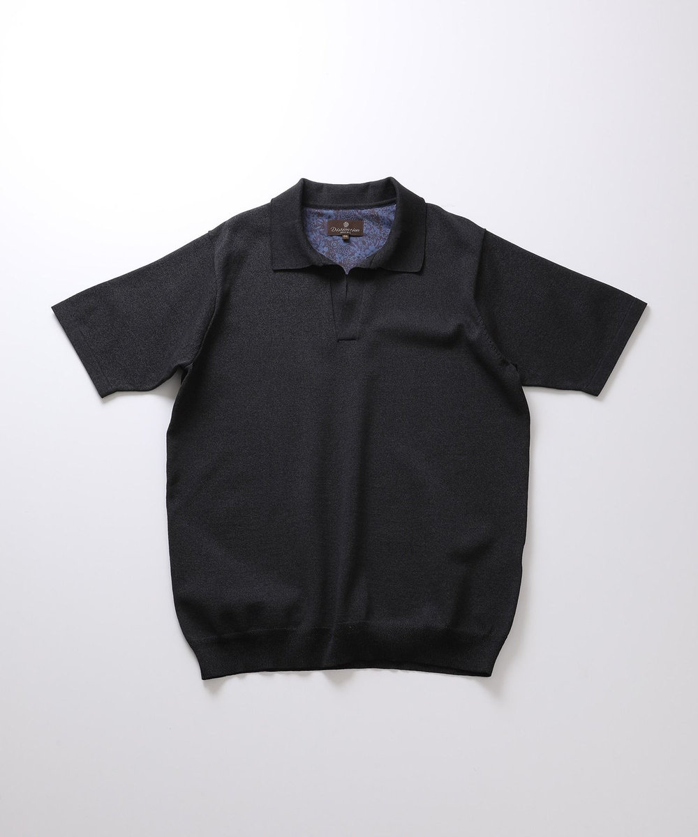 MEN'S BIGI LIBERTYプリントスキッパーニットポロシャツ ブラック