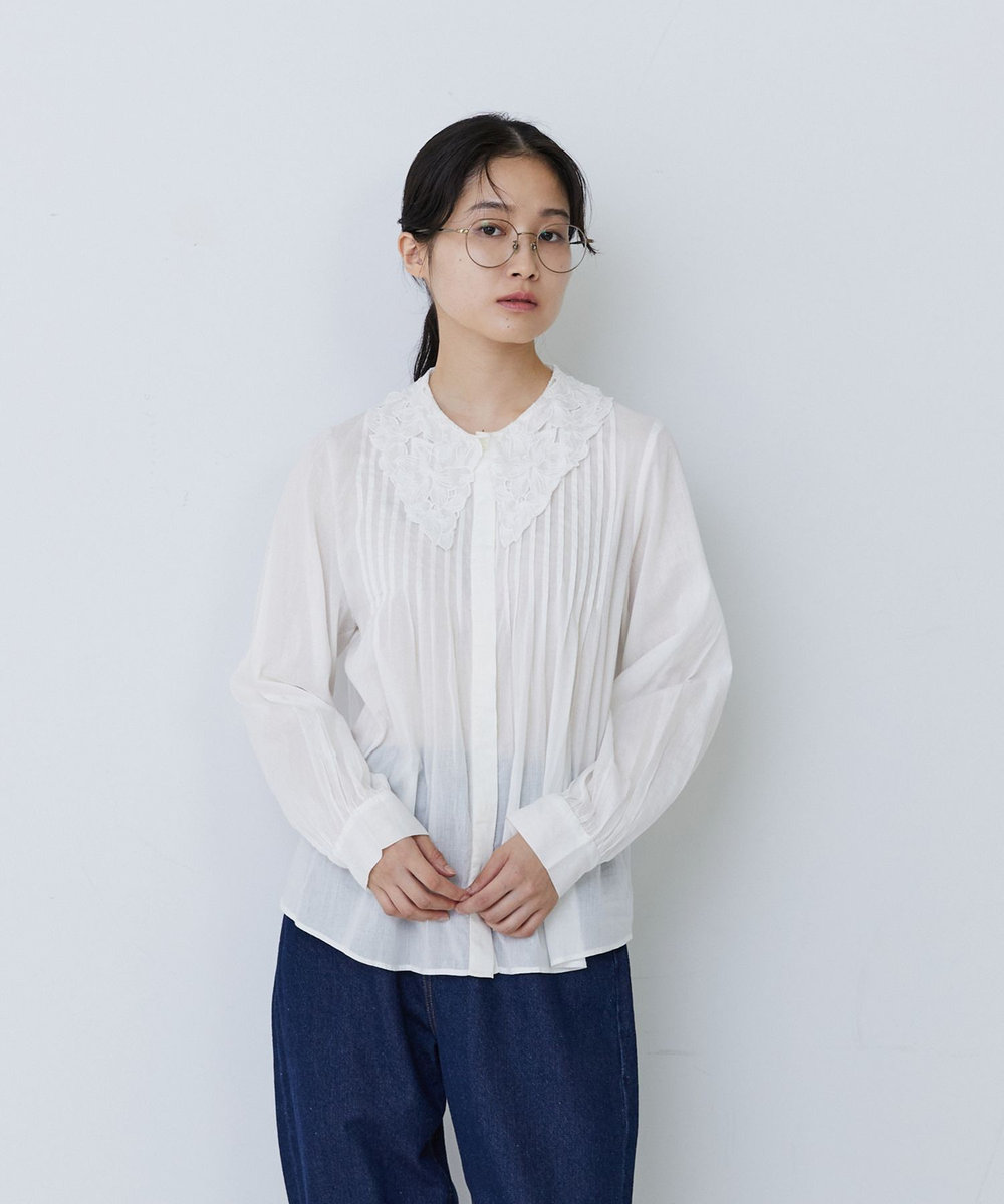 congés payés ADIEU TRISTESSE インドコットン刺繍襟ブラウス オフホワイト