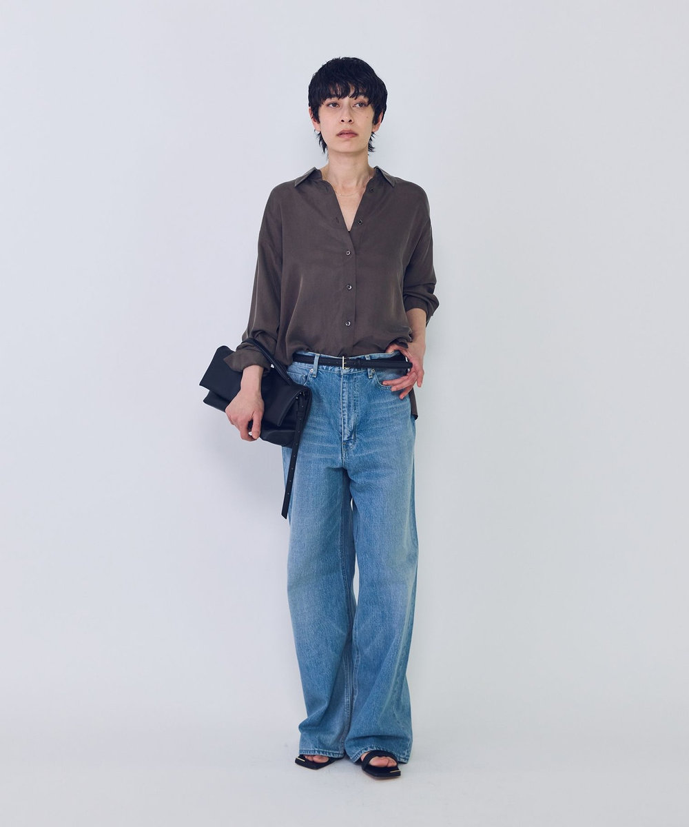 1er Arrondissement キュプラフィブリルレギュラーカラーシャツ ブラウン