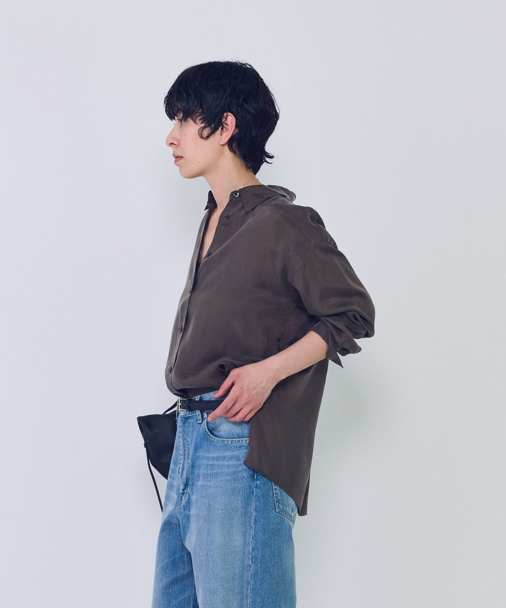 1er Arrondissement キュプラフィブリルレギュラーカラーシャツ ブラウン