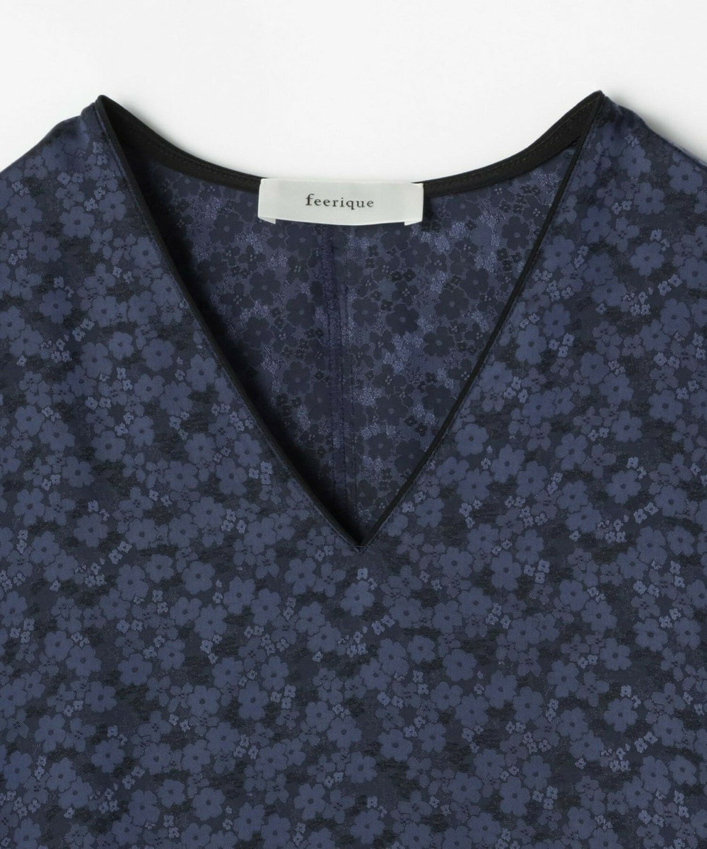 feerique feerique フラワージャガードVネックワンピース ブラック