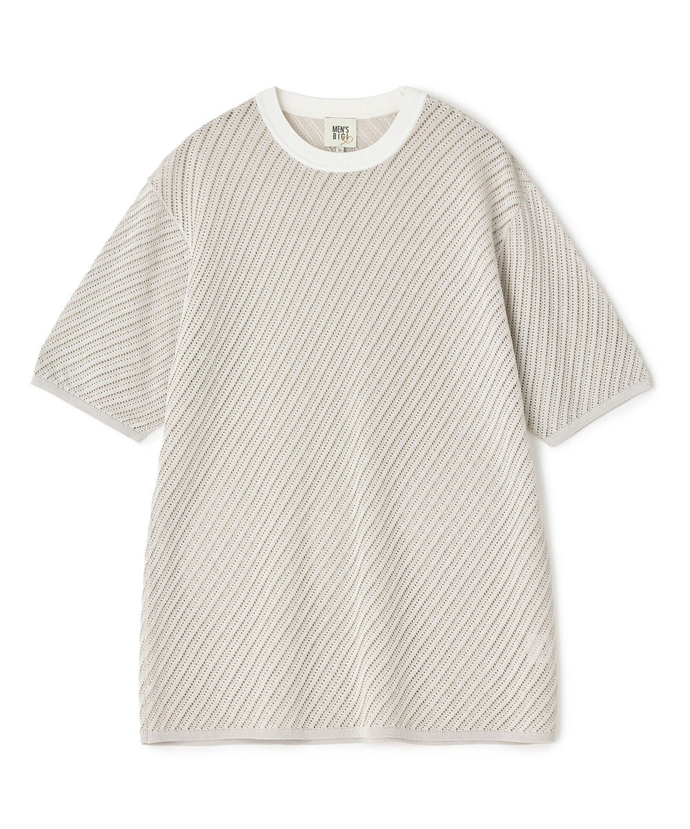 MEN'S BIGI 	クルーネックバイアスメッシュニット半袖Tシャツ ライトグレー