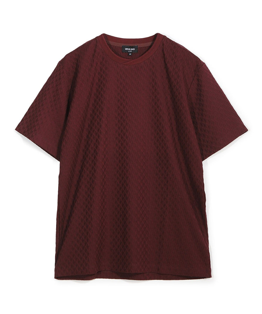 MEN'S BIGI シルケット加工 変形千鳥柄リンクスTEE ボルドー