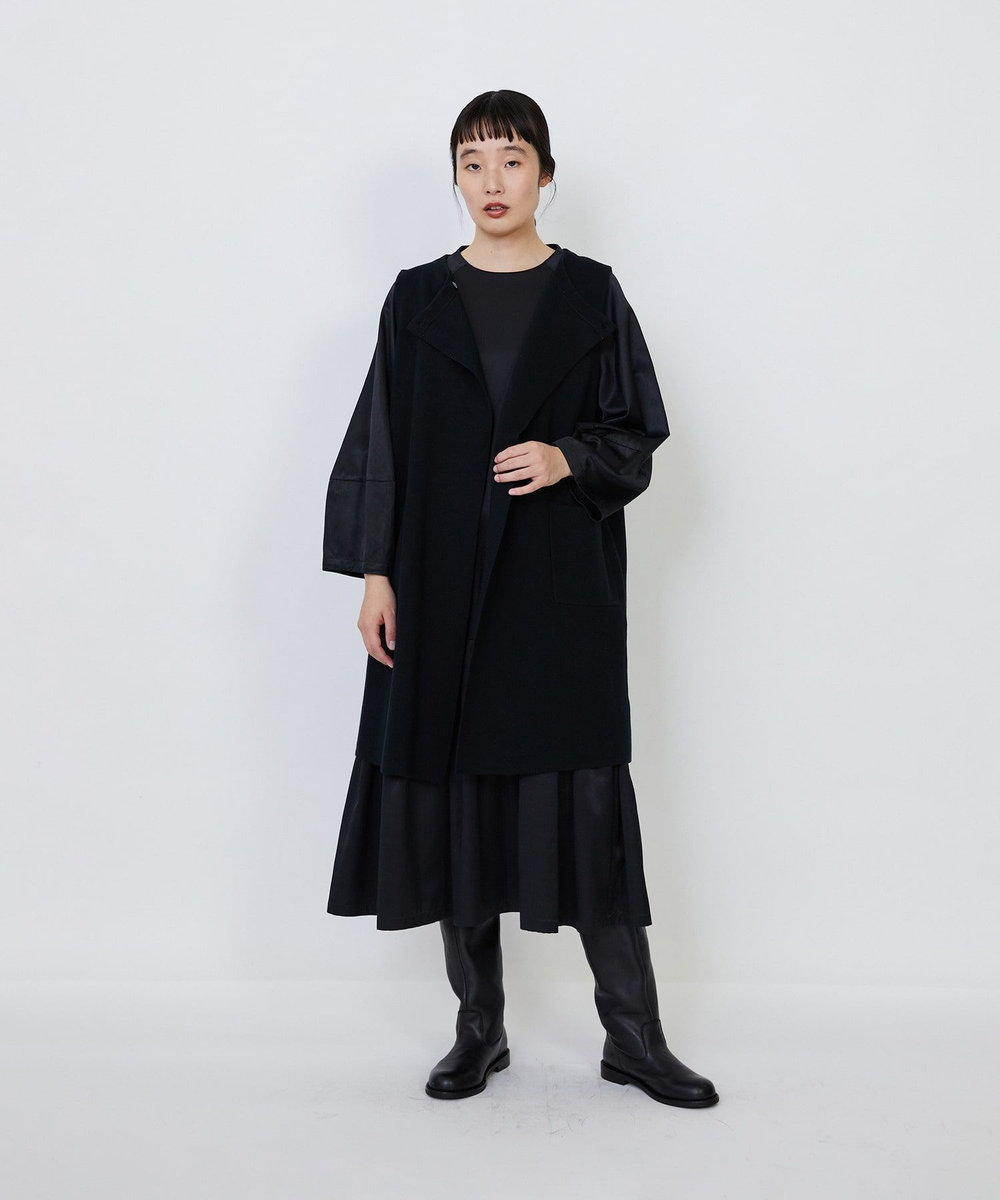 LOISIR 【MTサイズあり】コットンレーヨンサテンティアードワンピース ブラック