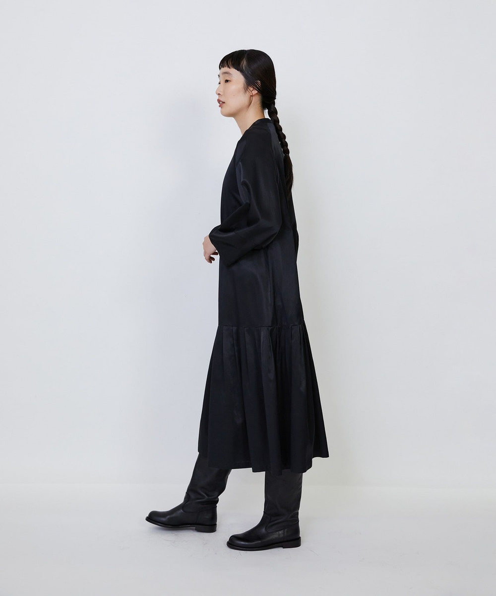 LOISIR 【MTサイズあり】コットンレーヨンサテンティアードワンピース ブラック
