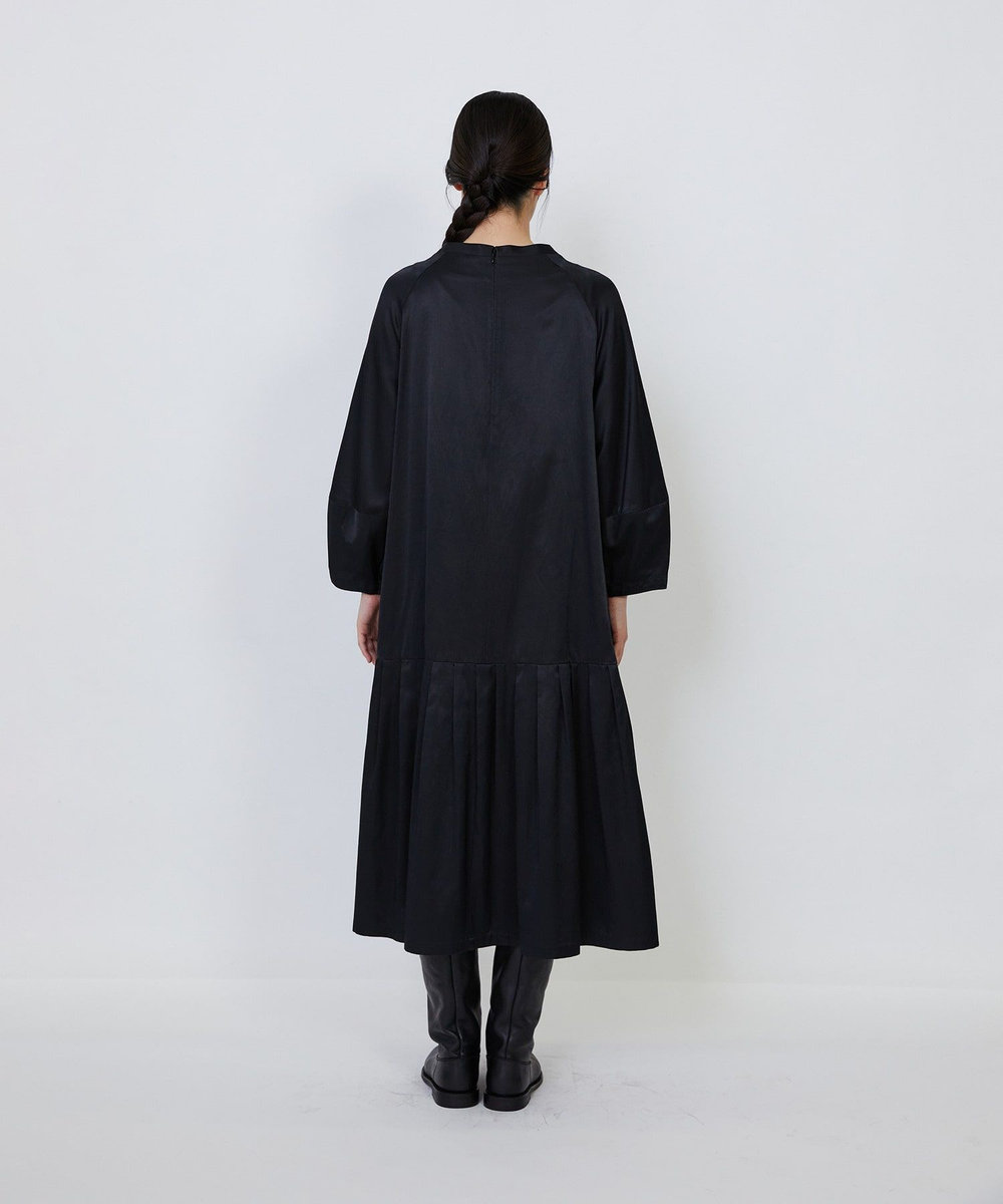 LOISIR 【MTサイズあり】コットンレーヨンサテンティアードワンピース ブラック