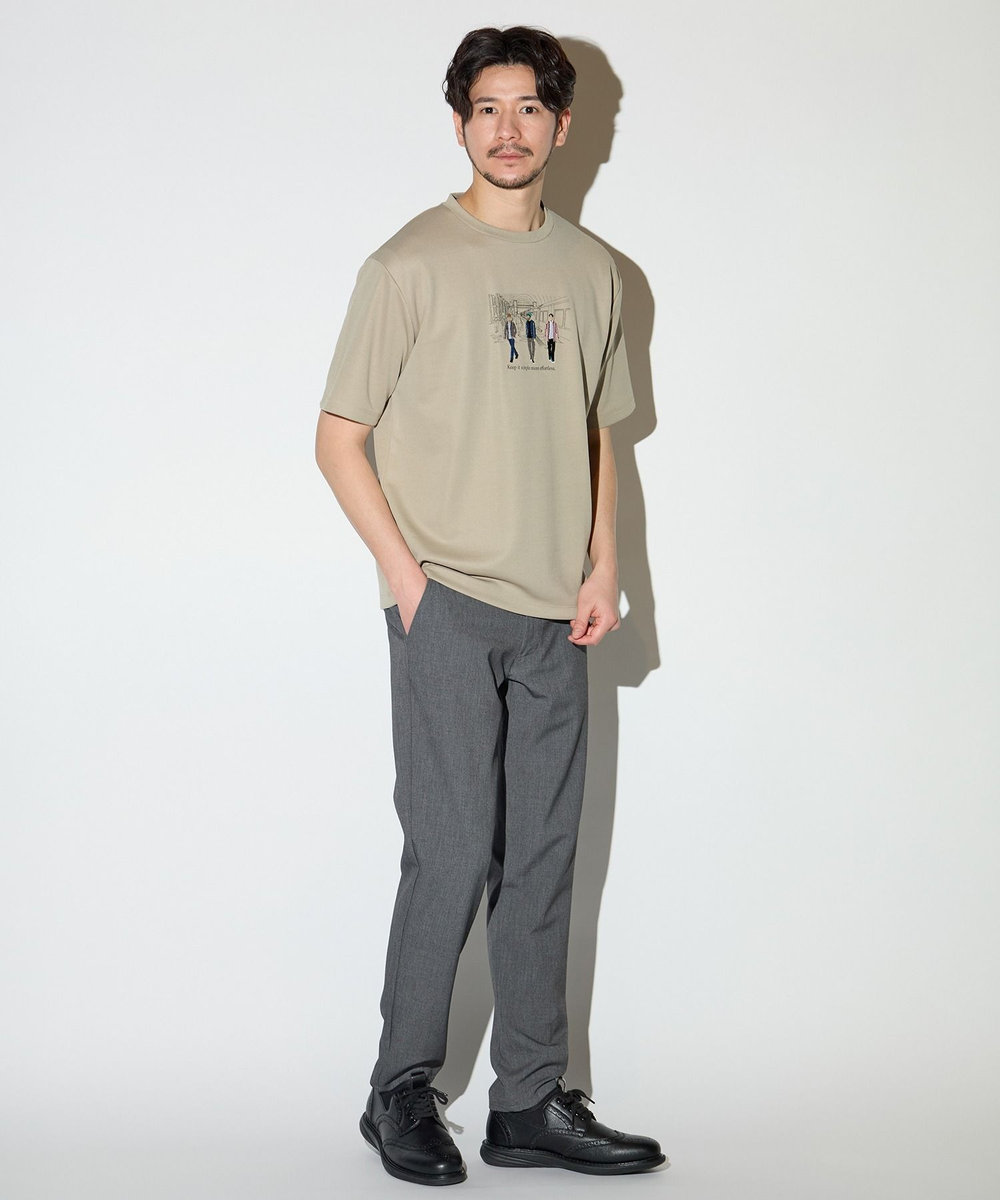 UNION STATION リサイクルポリエステル刺繍プリントTシャツ ベージュ