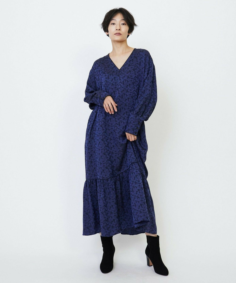 feerique feerique フラワージャガードVネックワンピース ブラック