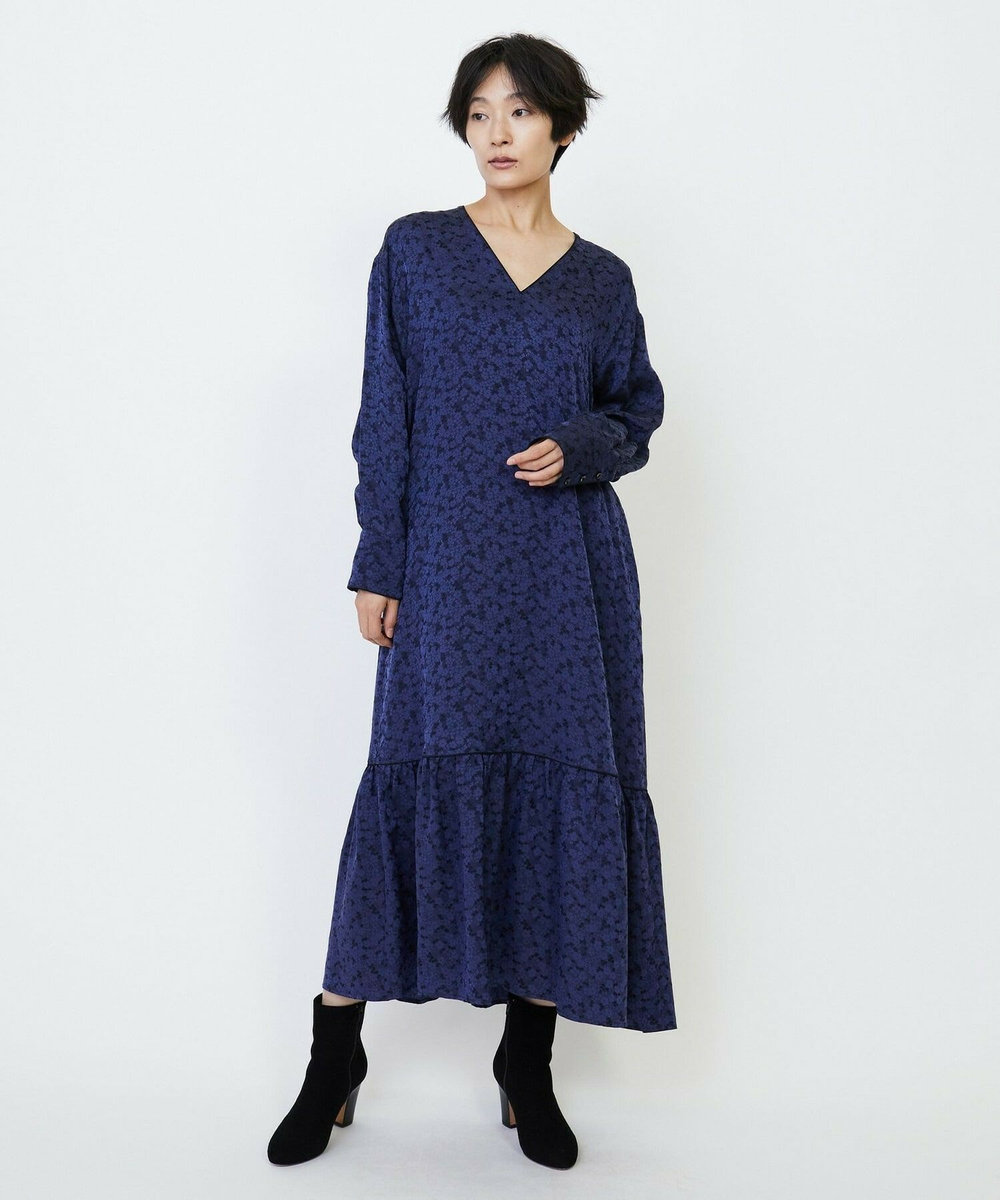 feerique feerique フラワージャガードVネックワンピース ブラック