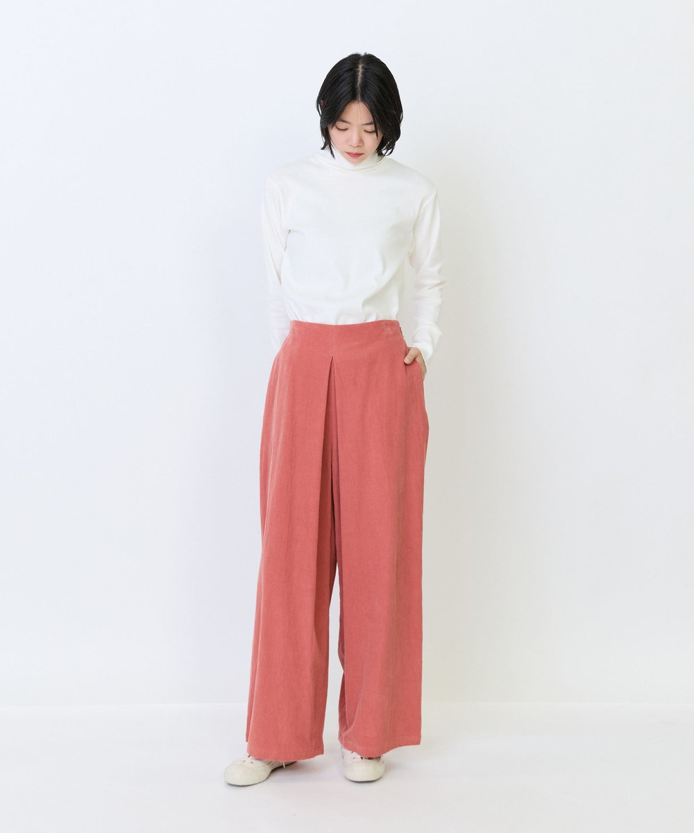 LOISIR コットン細コールBOXタックワイドパンツ オレンジ