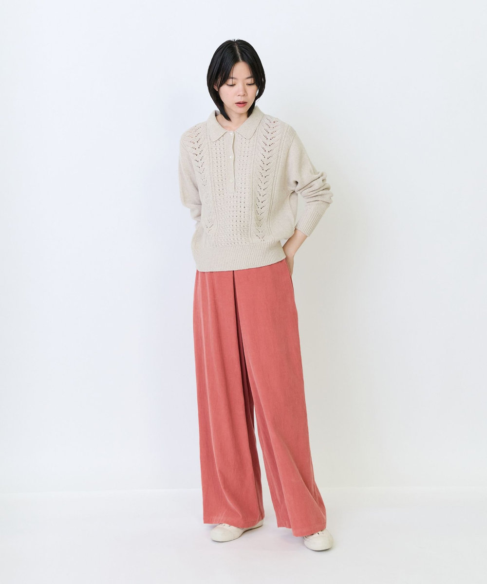 LOISIR コットン細コールBOXタックワイドパンツ オレンジ
