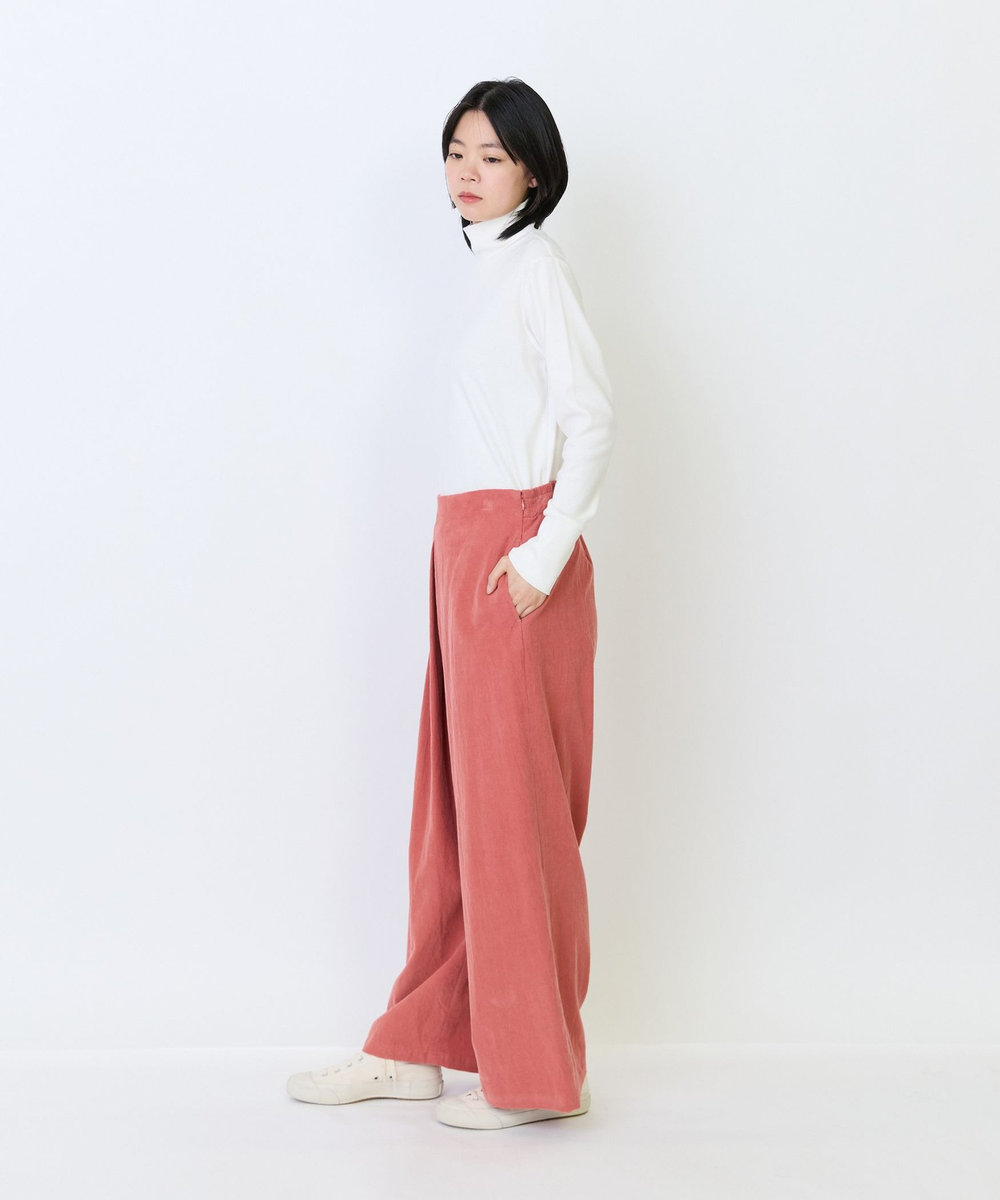 LOISIR コットン細コールBOXタックワイドパンツ オレンジ