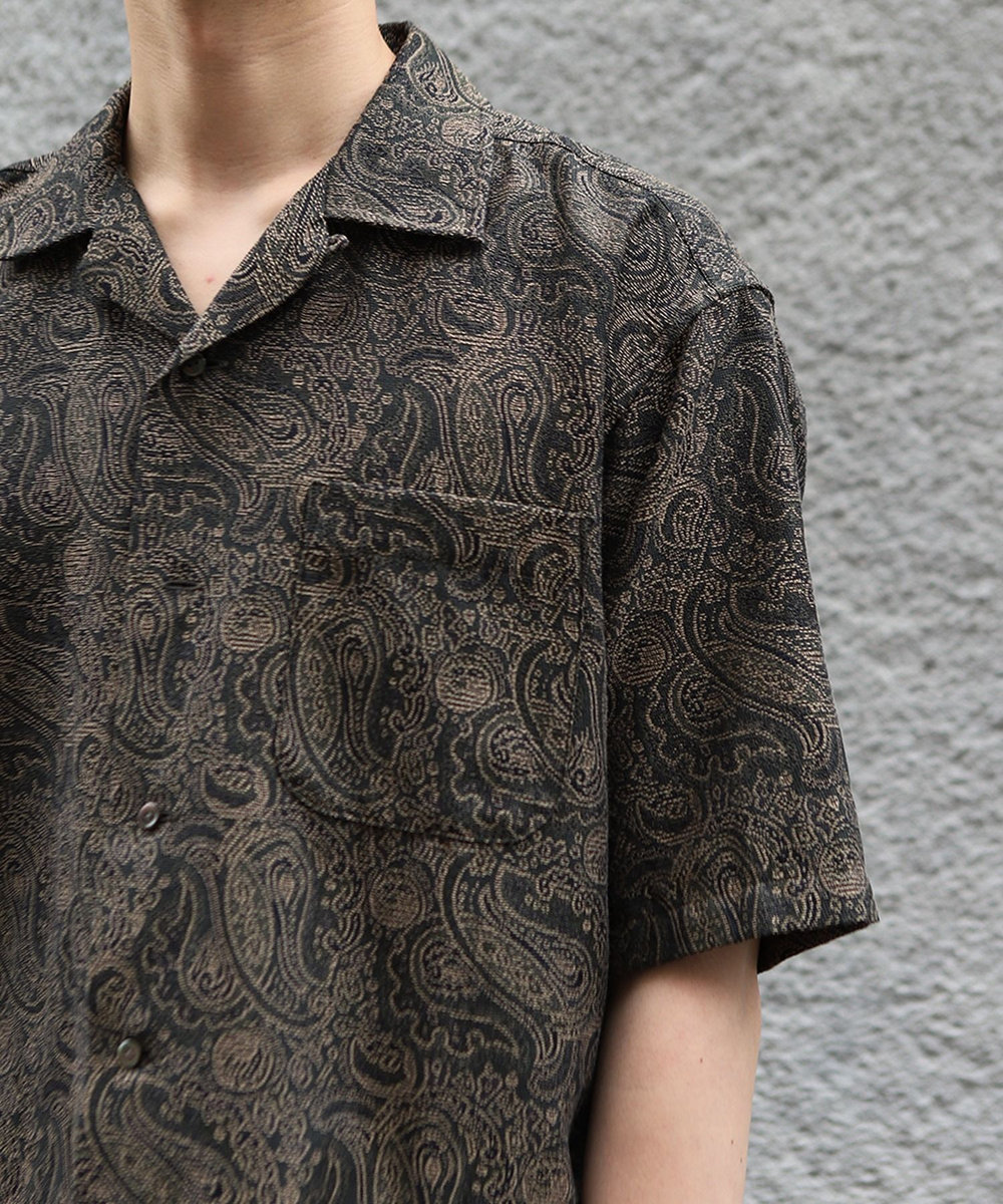 MEN'S BIGI ジャガードオープンカラーシャツ カーキ