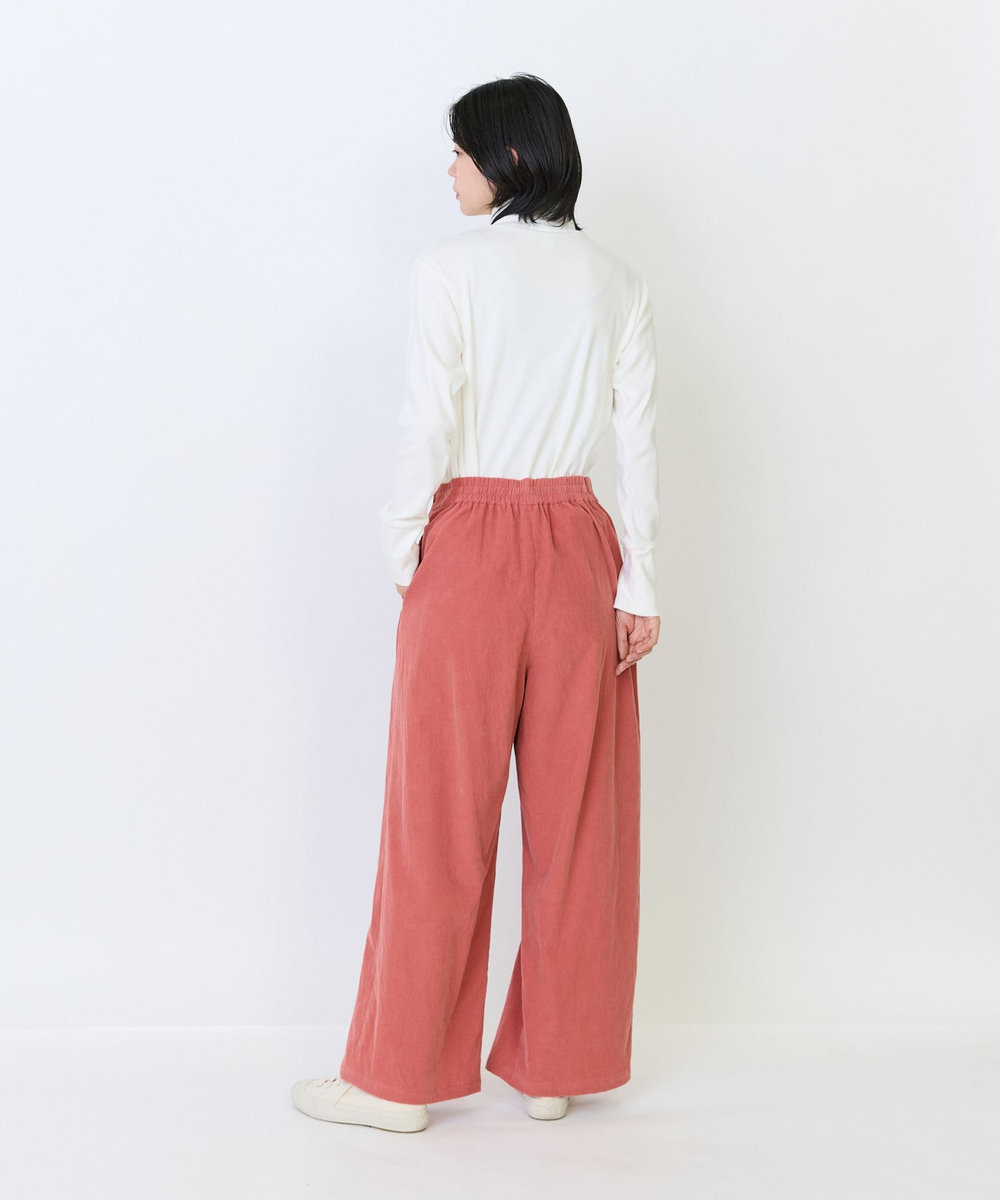LOISIR コットン細コールBOXタックワイドパンツ オレンジ