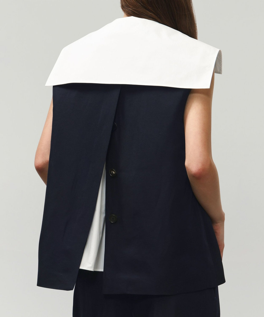 DÉPAREILLÉ TRIACETATE LINEN GILET / トリアセテートリネンジレ ネイビー